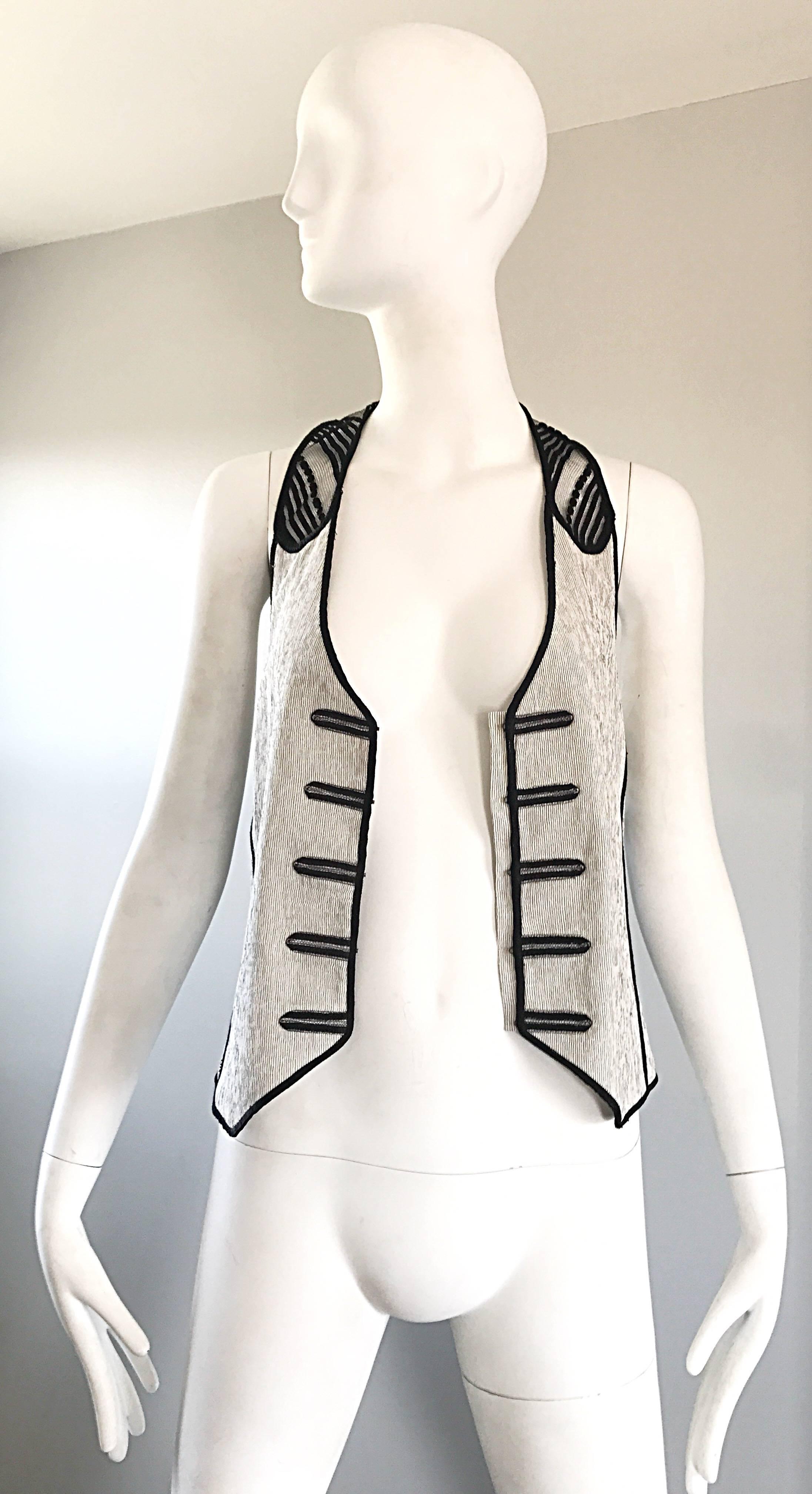2000s Richard Chai Black and White Military Bondage Inspired Waistcoat Vest Top In Excellent Condition For Sale In San Diego, CA
