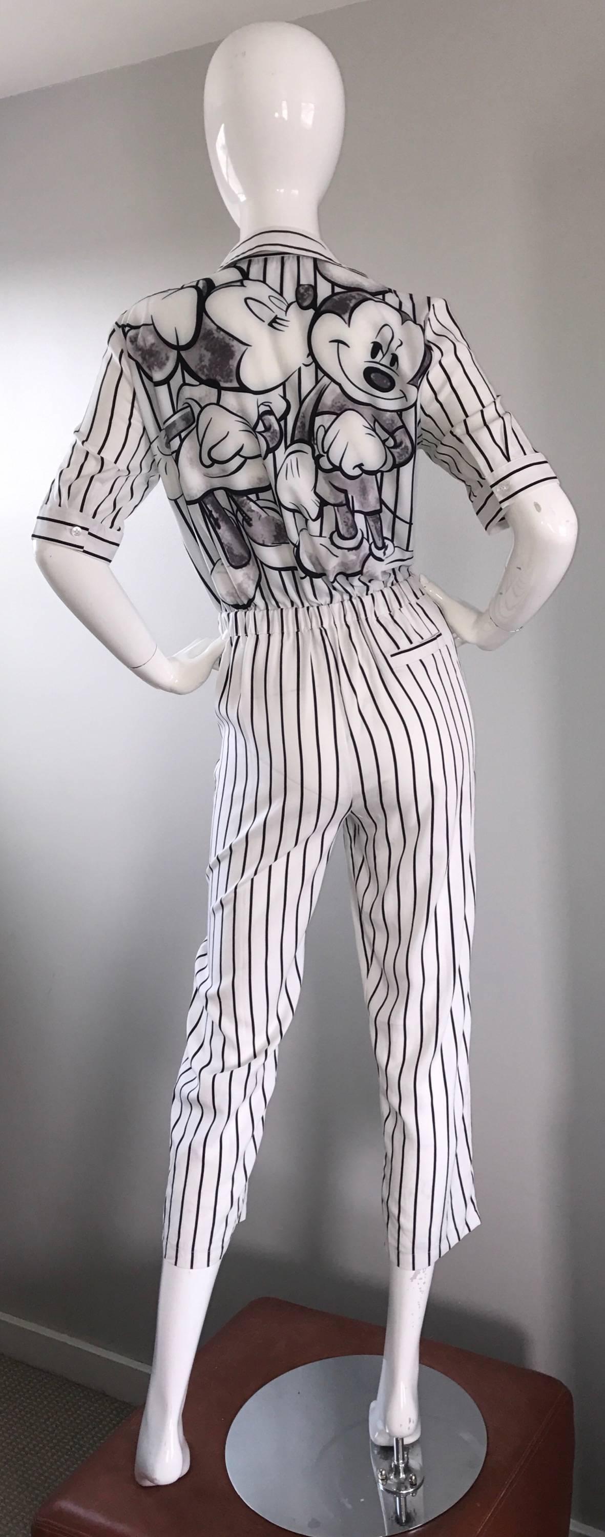 Rare Prada 1990s Mickey Mouse and Minnie Mouse Black and White Striped Jumpsuit 1