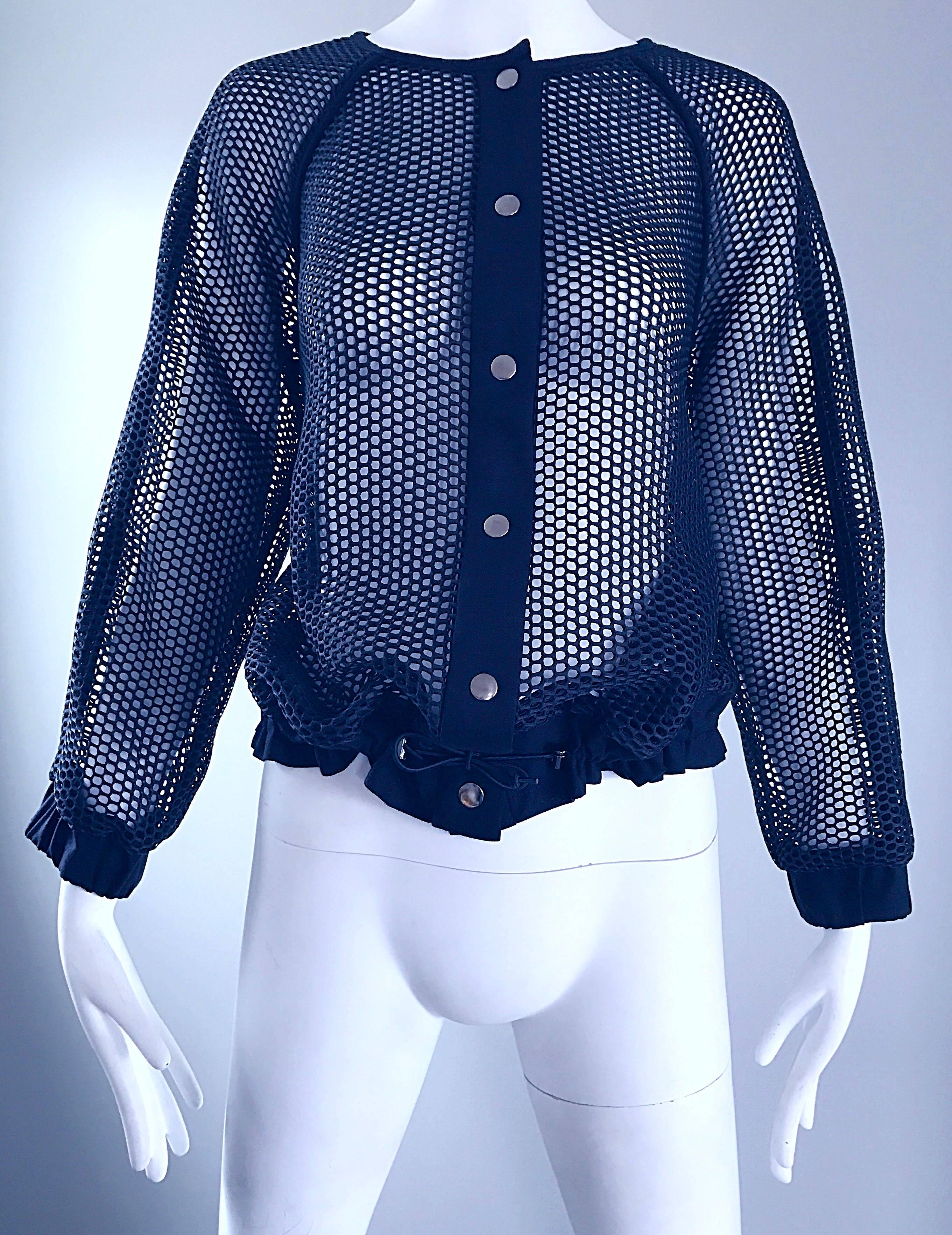 NWT Laver Navy Blue $795 Perforated Cut - Out Net Nautical Jacket Top Cover Up 5