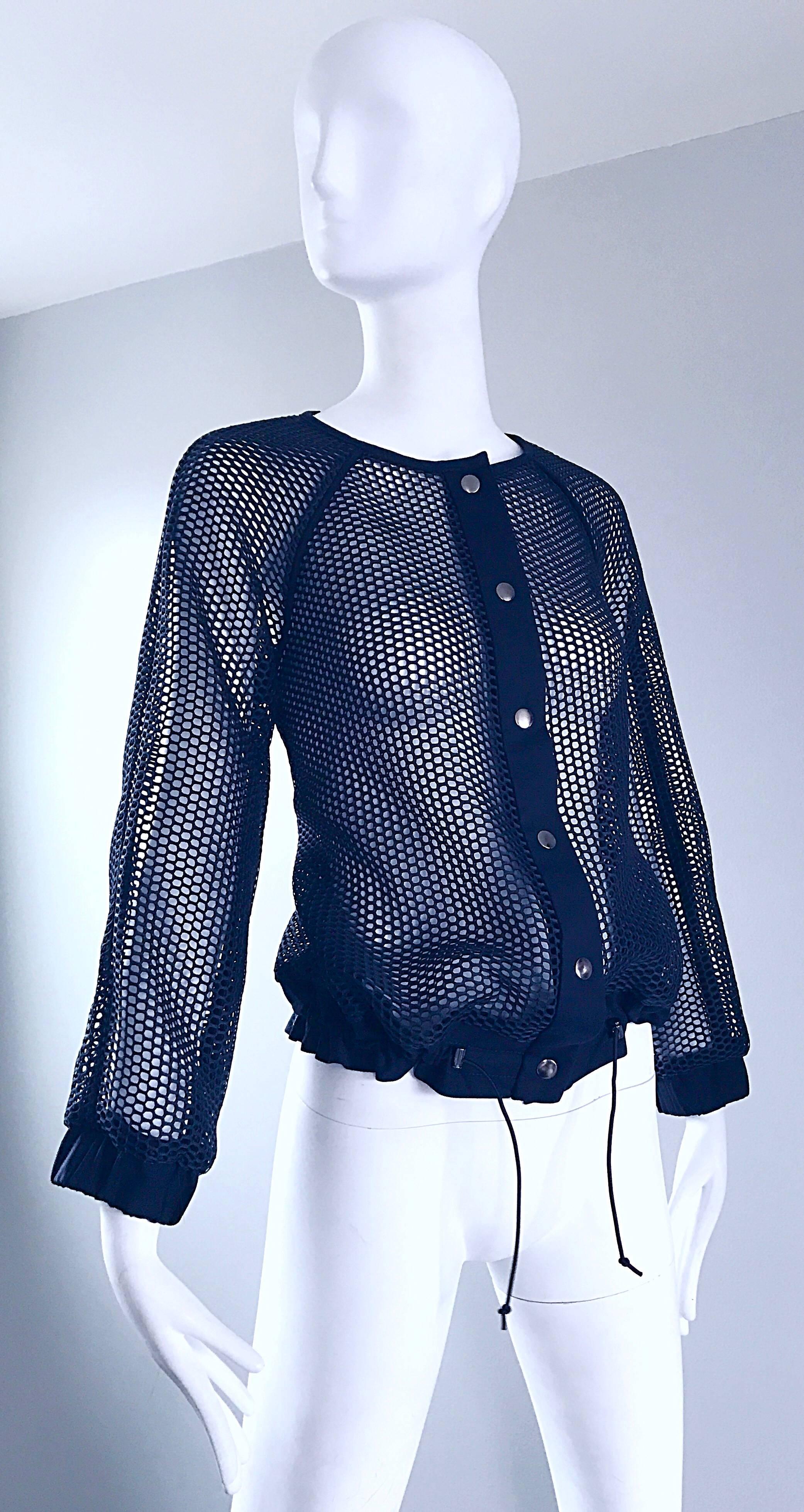 NWT Laver Navy Blue $795 Perforated Cut - Out Net Nautical Jacket Top Cover Up 2