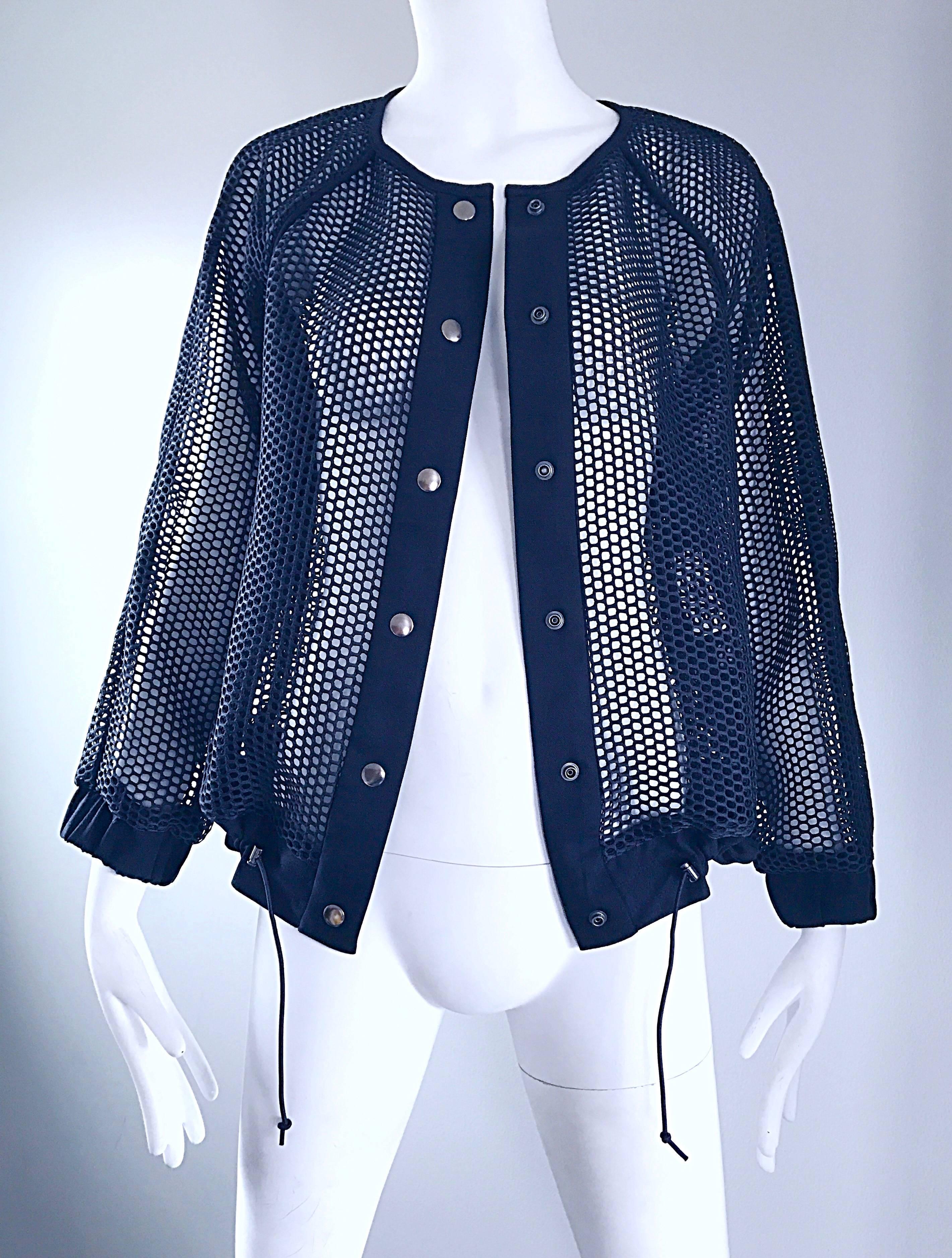 NWT Laver Navy Blue $795 Perforated Cut - Out Net Nautical Jacket Top Cover Up 3