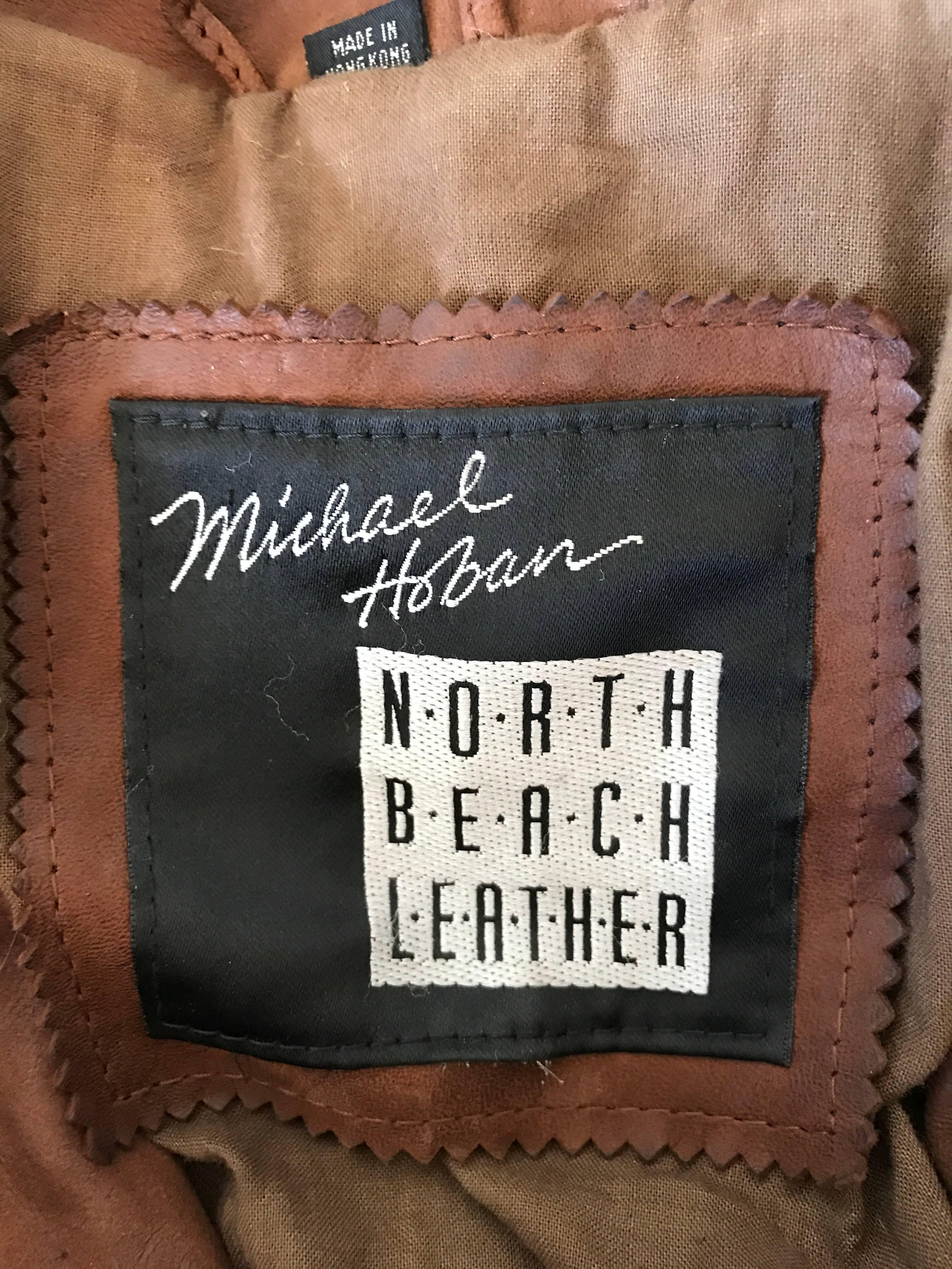 1980s Michael Hoban for North Beach Leather Brown Vintage 80s Moto Jacket  For Sale 3