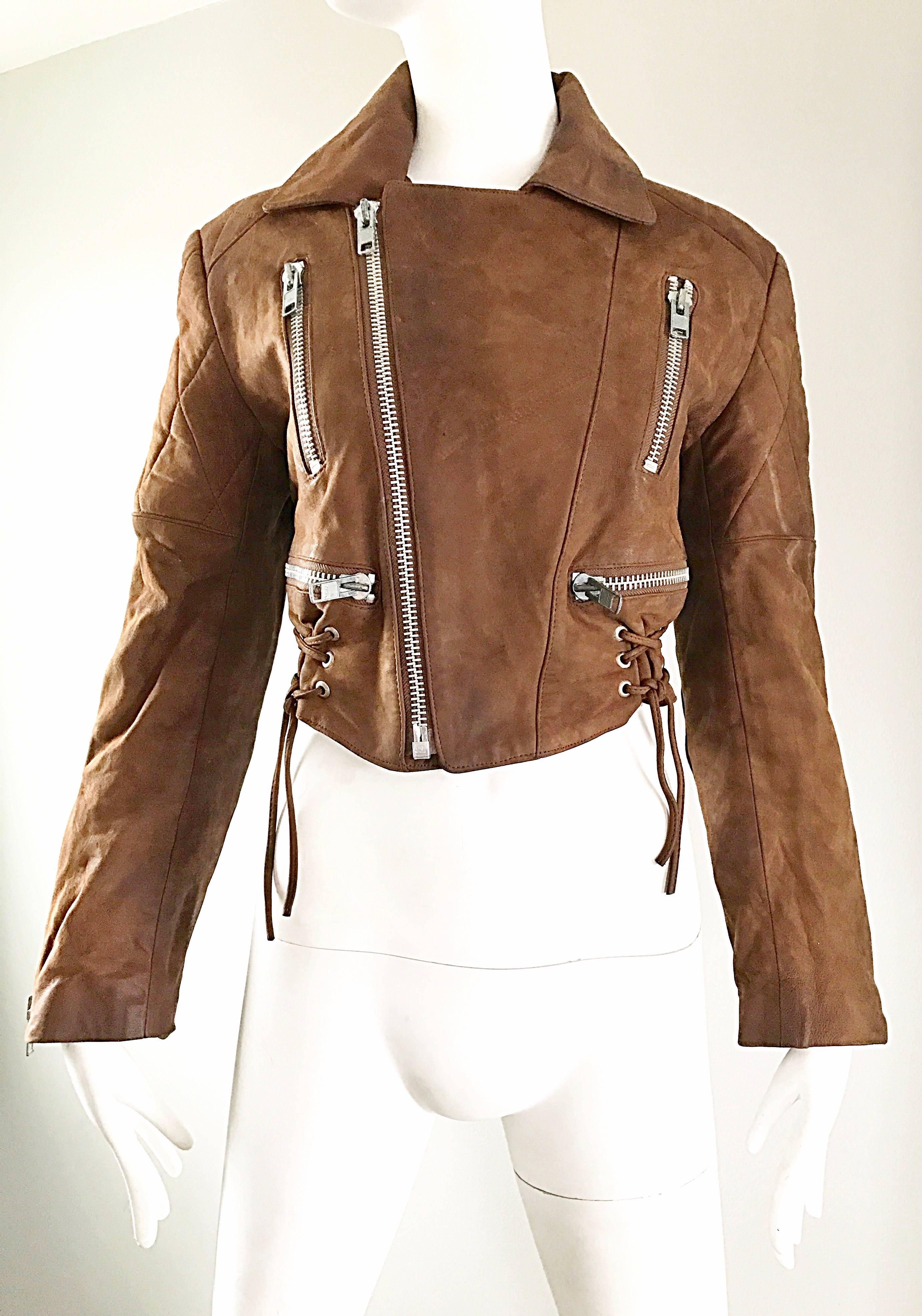 1980s Michael Hoban for North Beach Leather Brown Vintage 80s Moto Jacket  (Braun) im Angebot
