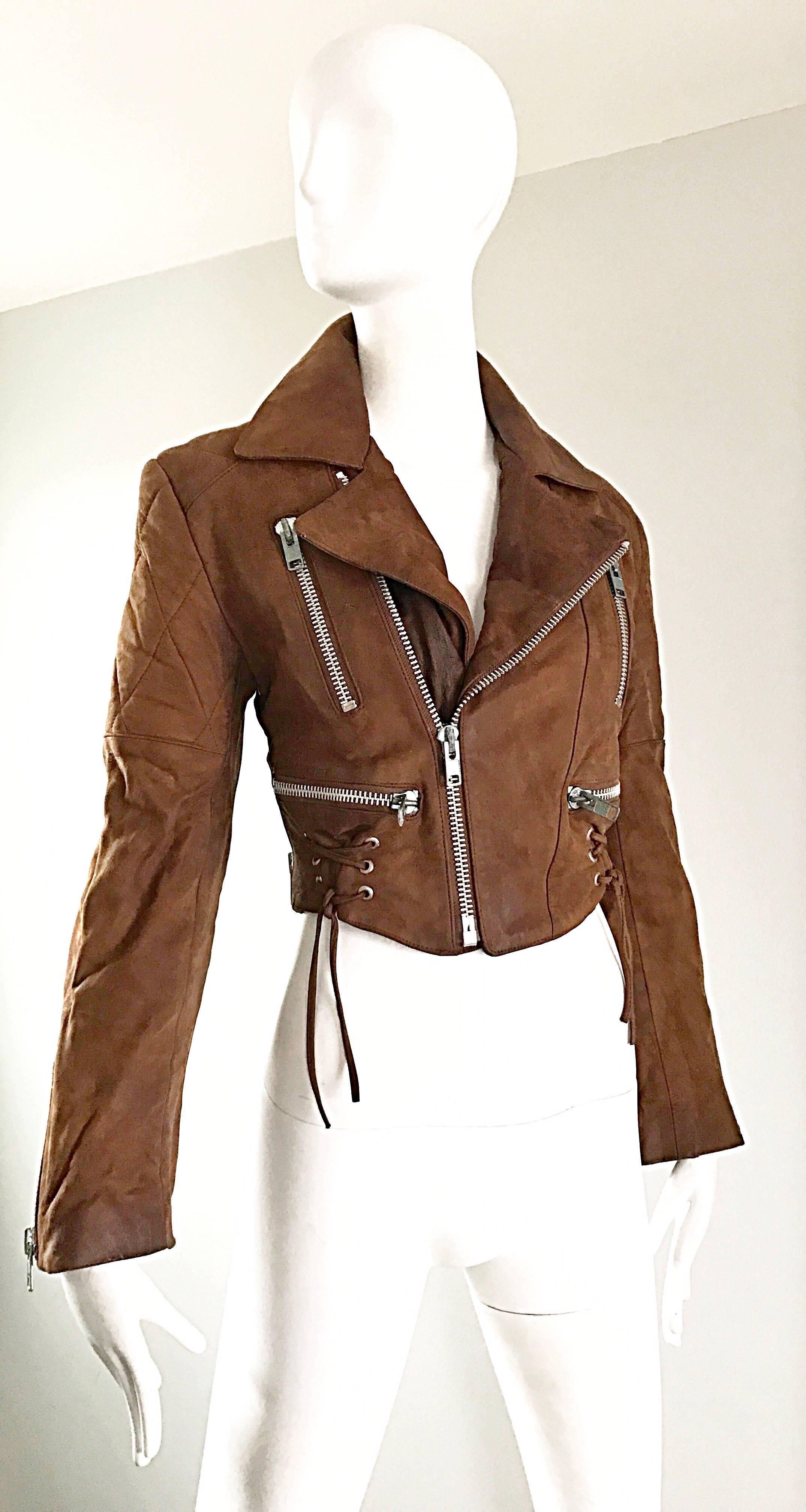 1980 Michael Hoban for North Beach Leather Leather Brown Vintage 80s Moto Jacket  Excellent état - En vente à San Diego, CA