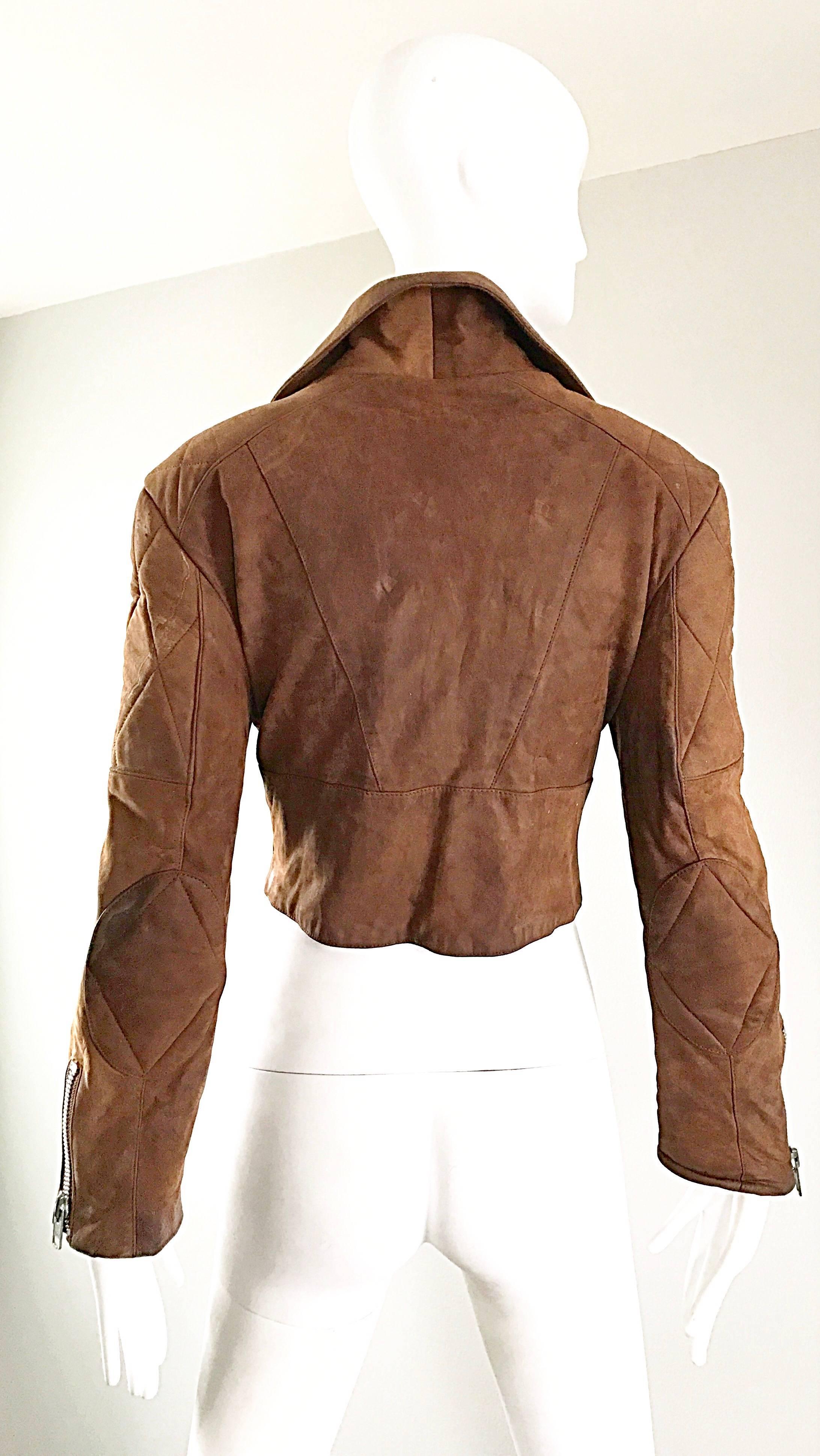 1980 Michael Hoban for North Beach Leather Leather Brown Vintage 80s Moto Jacket  Pour femmes en vente