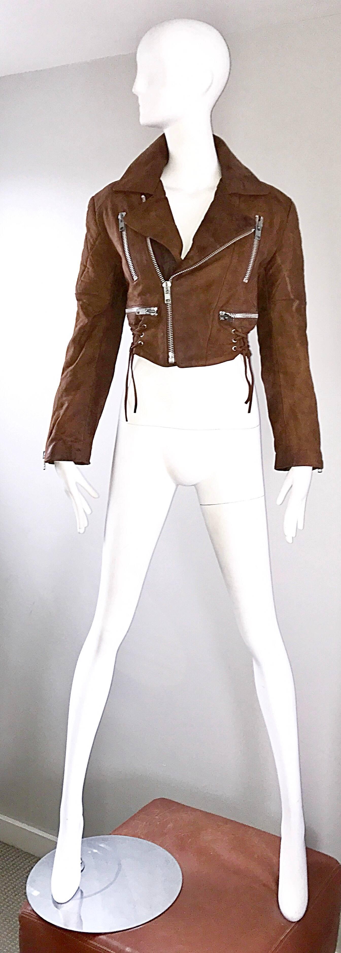 1980s Michael Hoban for North Beach Leather Brown Vintage 80s Moto Jacket  In Excellent Condition For Sale In San Diego, CA