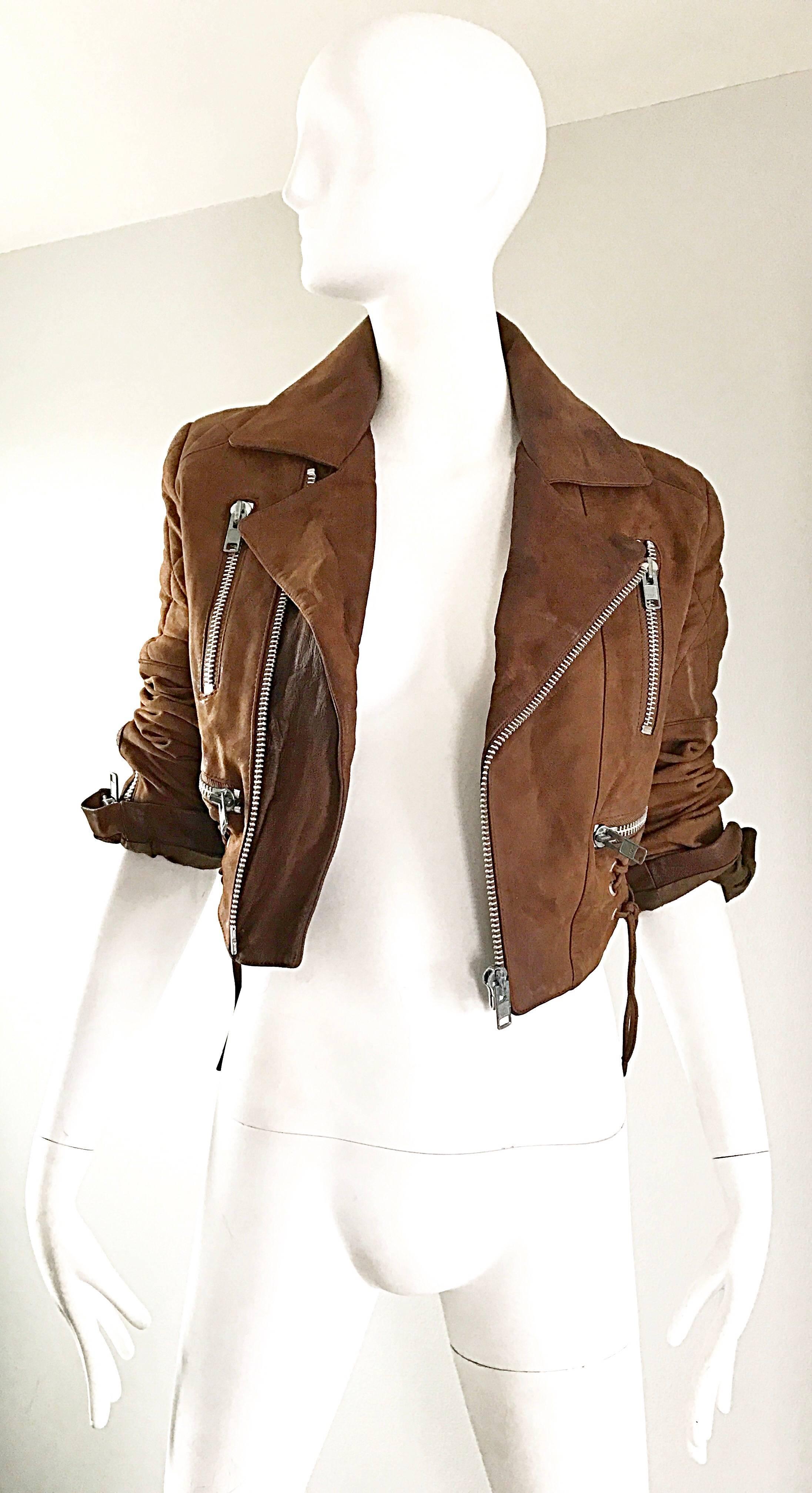 Women's 1980s Michael Hoban for North Beach Leather Brown Vintage 80s Moto Jacket For Sale