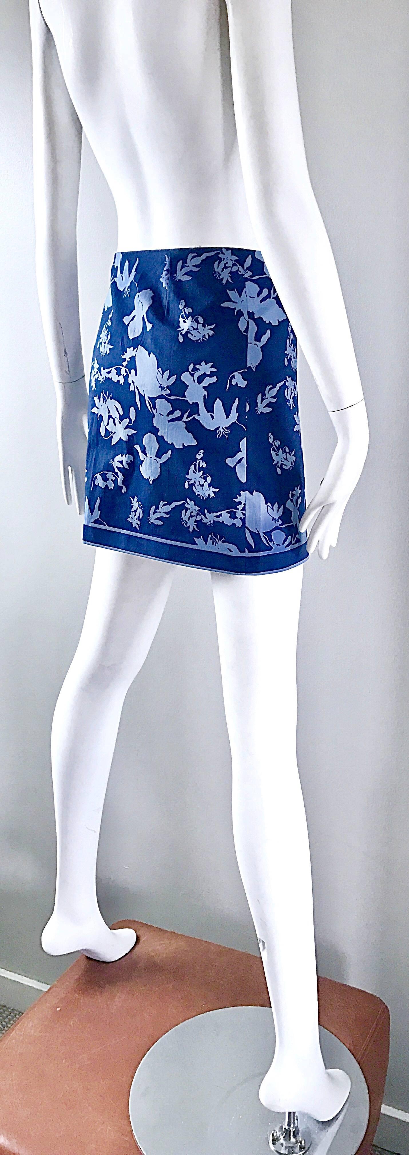 New Michael Kors Collection Size 8 Navy + Light Blue Nautical Cotton Mini Skirt For Sale 2