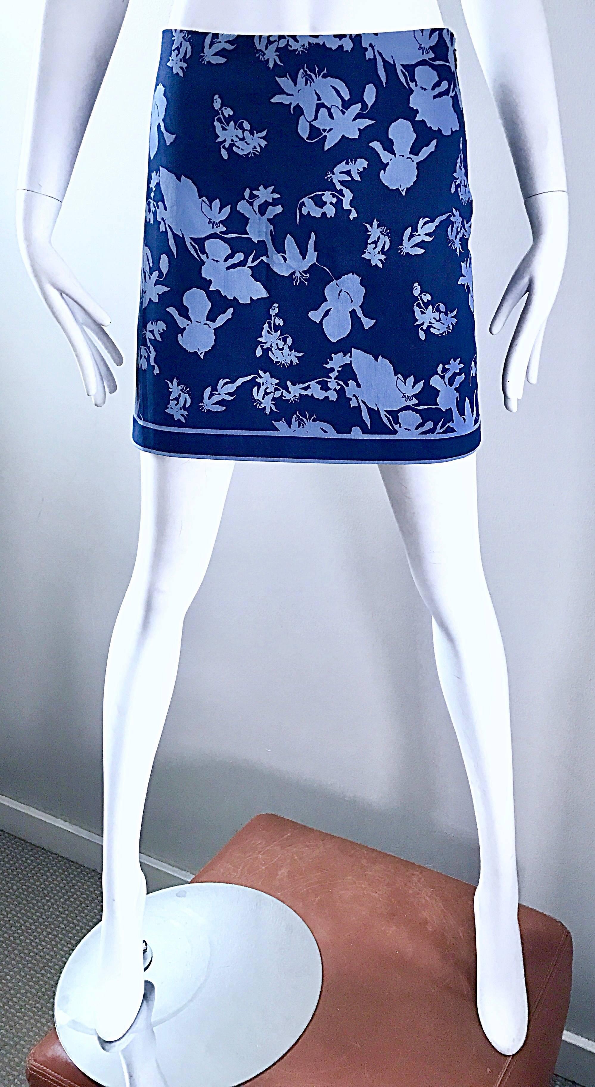New Michael Kors Collection Size 8 Navy + Light Blue Nautical Cotton Mini Skirt For Sale 4