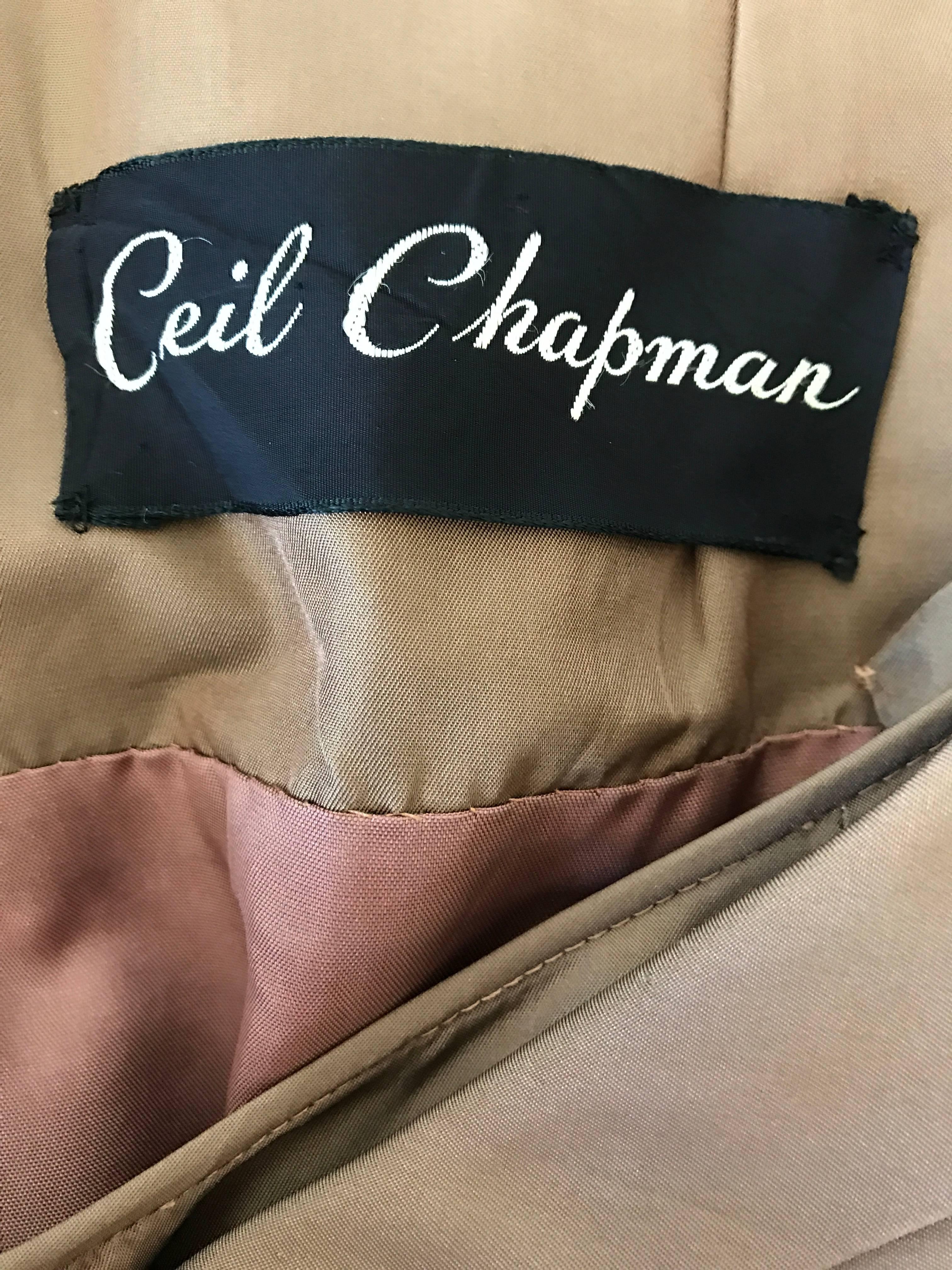 50s Ceil Chapman Plus Size Peanut Light Brown Silk Taffeta Vintage Wiggle Dress 4