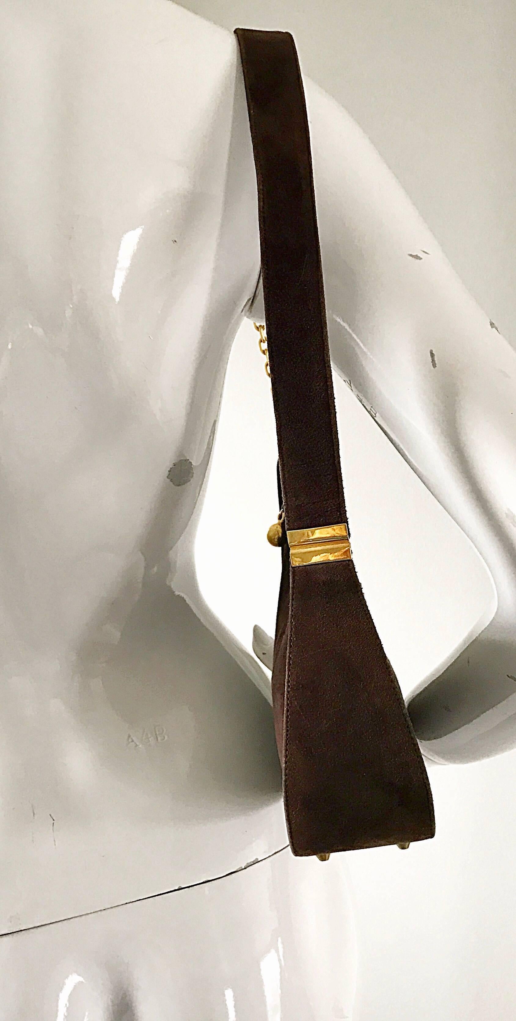 1950s Koret Chocolate Brown Suede Leather Avant Garde Handbag Gold Chain Purse 3