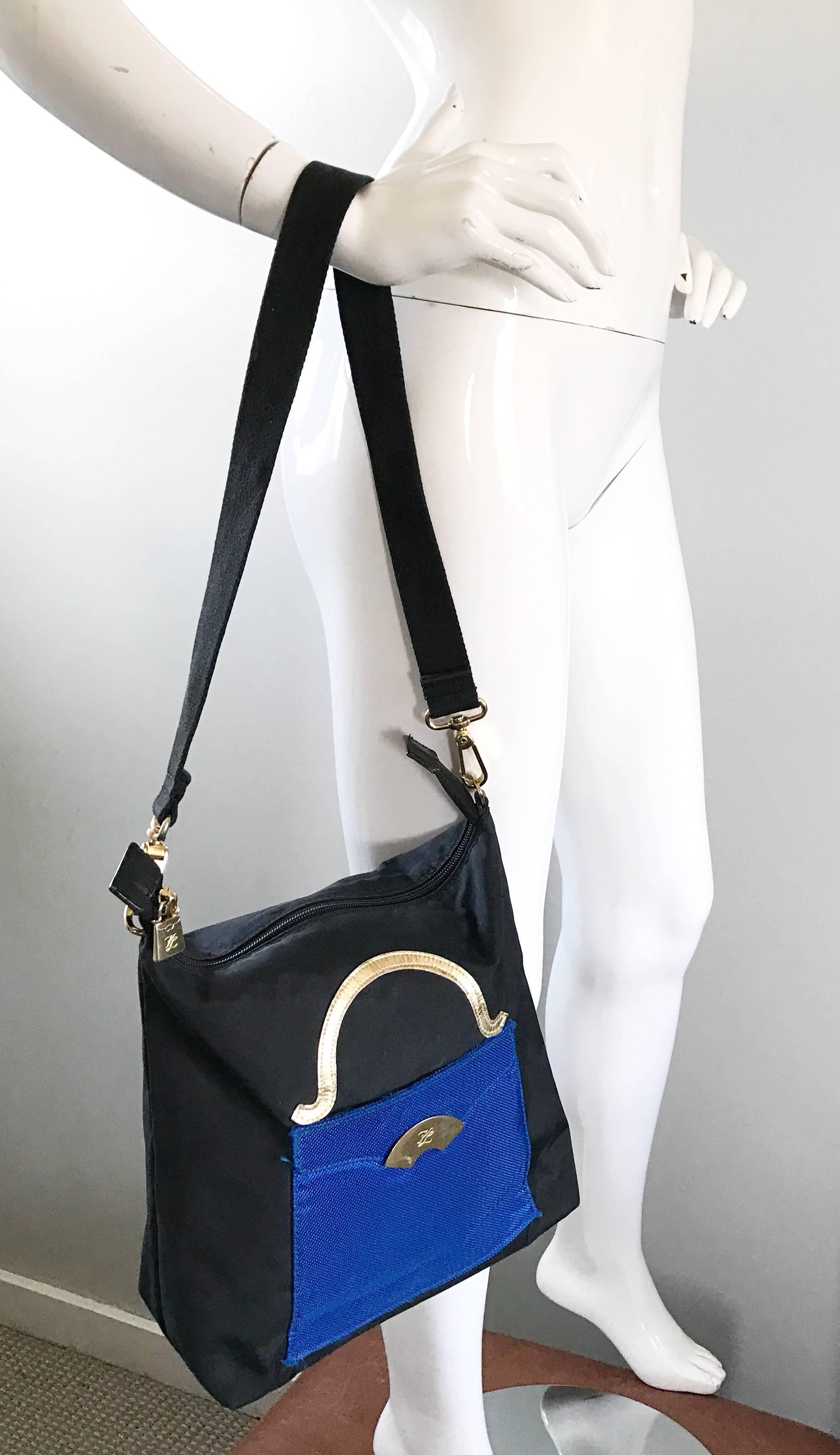 Women's Amazing Vintage Karl Lagerfeld Trompe L'Oeil Black and Blue 1990s Shoulder Bag