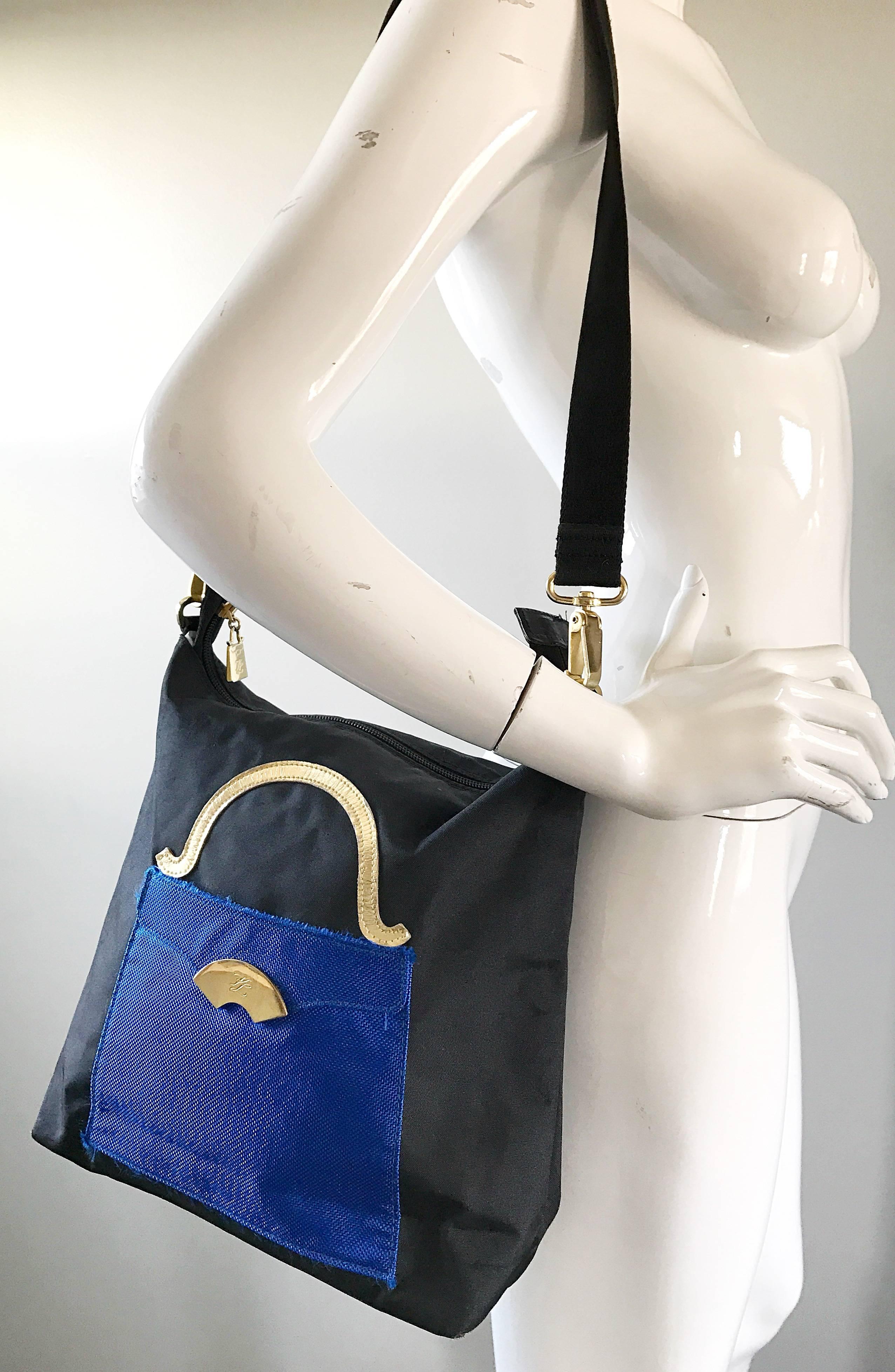 Amazing Vintage Karl Lagerfeld Trompe L'Oeil Black and Blue 1990s Shoulder Bag 2