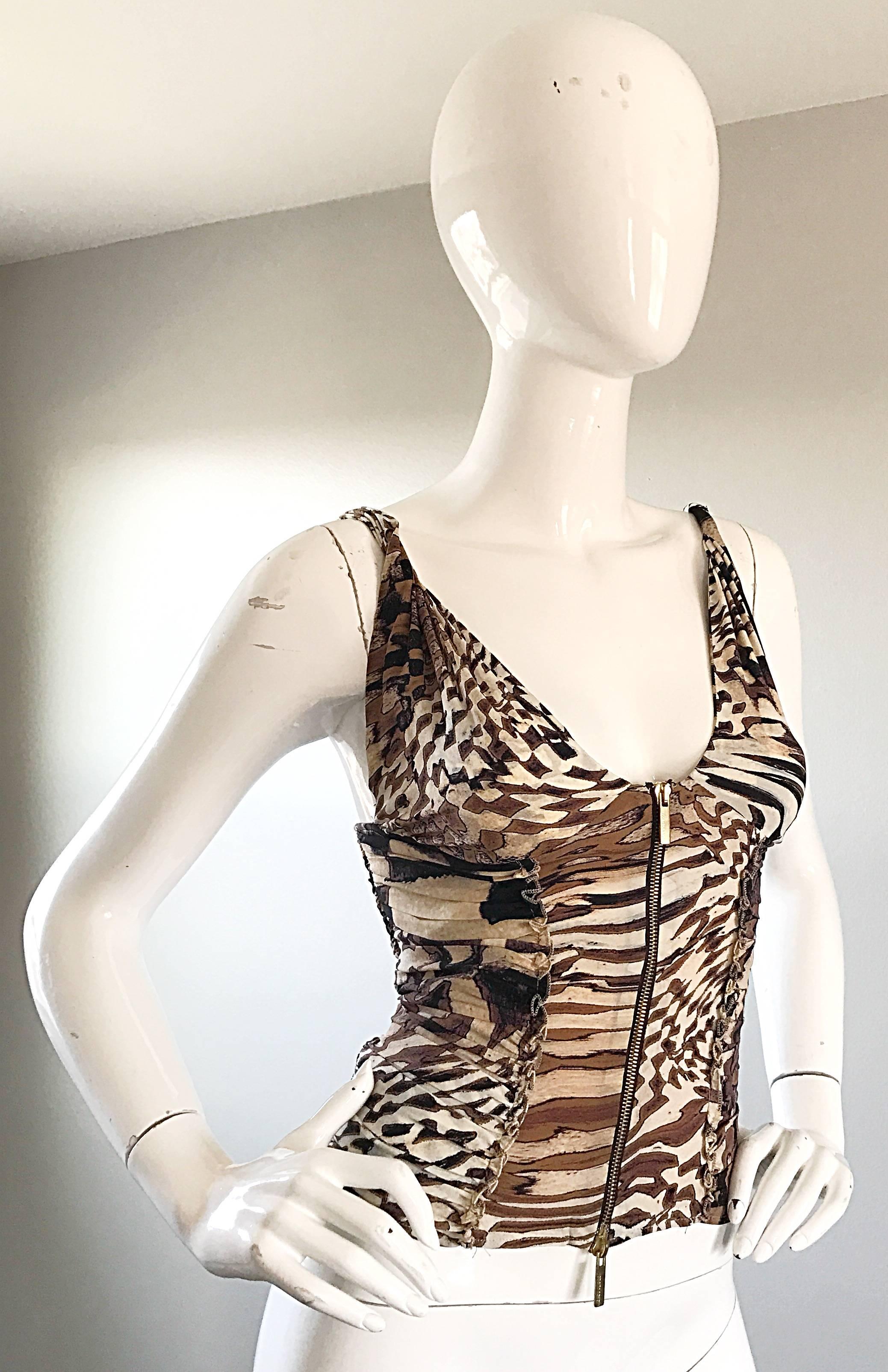 Women's 1990s Roberto Cavalli Vintage Animal Print Sexy Silk 90s Bustier Corset 90s Top