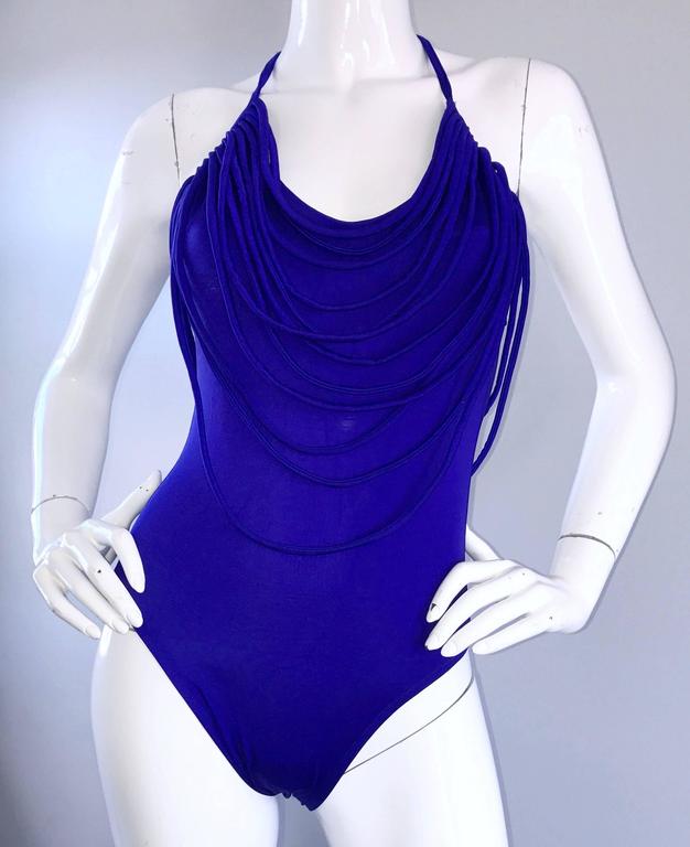 Amazing Vintage Bill Blass Royal Blue Avant Garde One Piece Swimsuit 