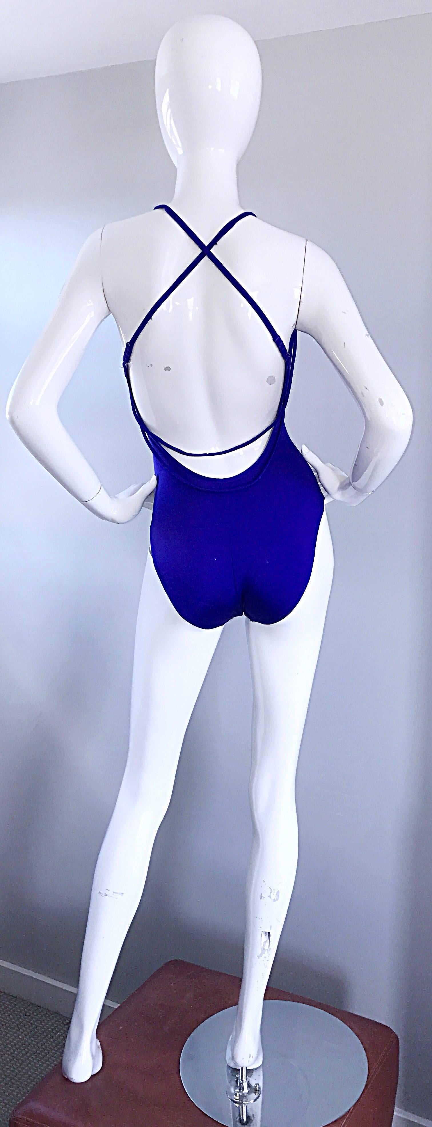 Bill Blass - Magnifique maillot de bain une pièce vintage Avant Garde bleu royal Pour femmes en vente