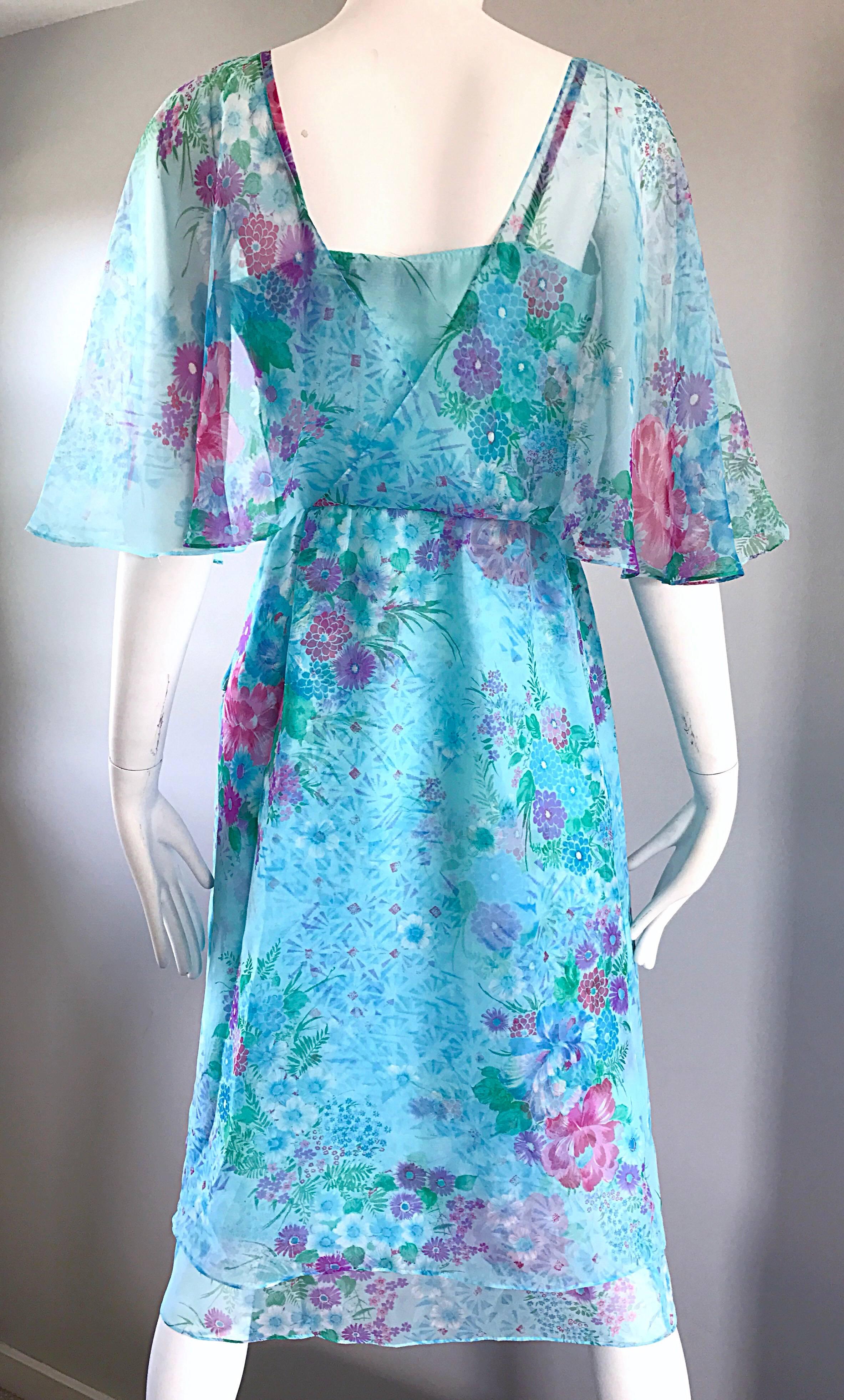 Women's Beautiful 1970s Jane Andres for Gumps Chiffon Vintage 70s Boho Chic Dress For Sale
