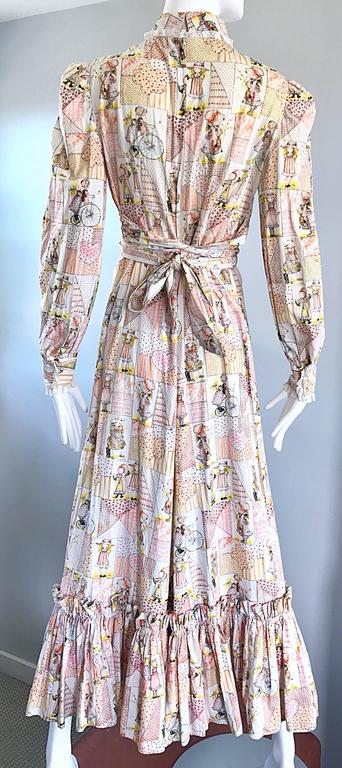 1970s Holly Hobbie Novelty Print Victorian Inspired Cotton Vintage Maxi ...