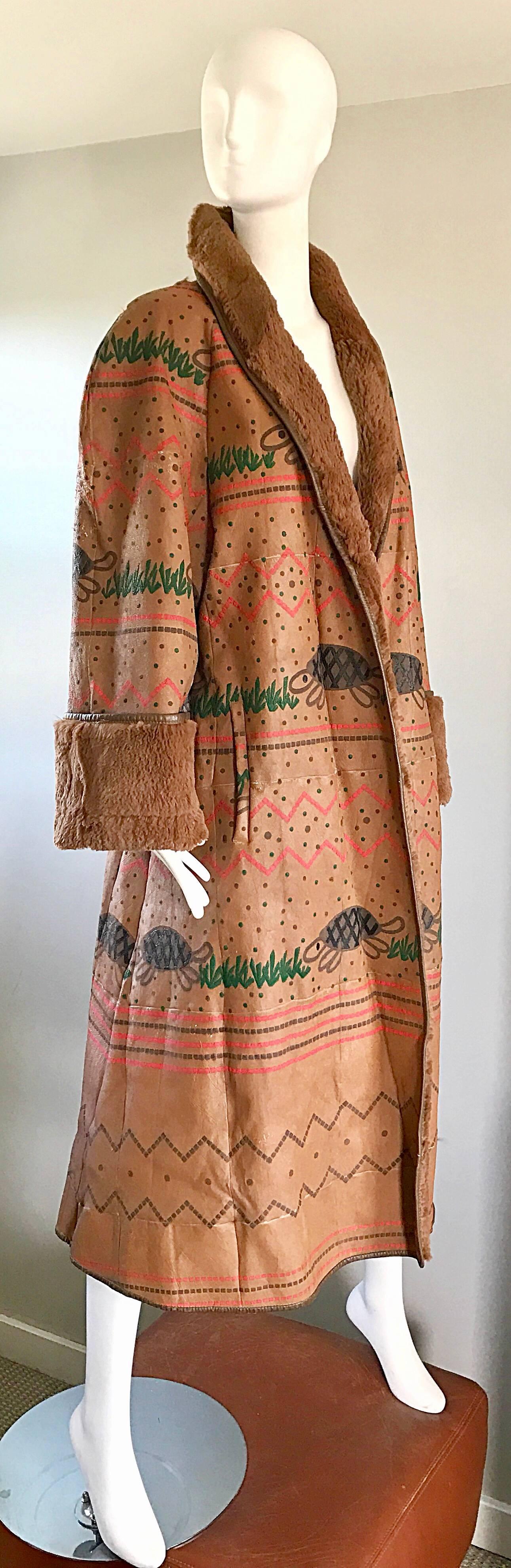 Seltene Vintage Jean Charles de Castelbajac Handbemalte Shearling-Lederjacke für Damen oder Herren im Angebot
