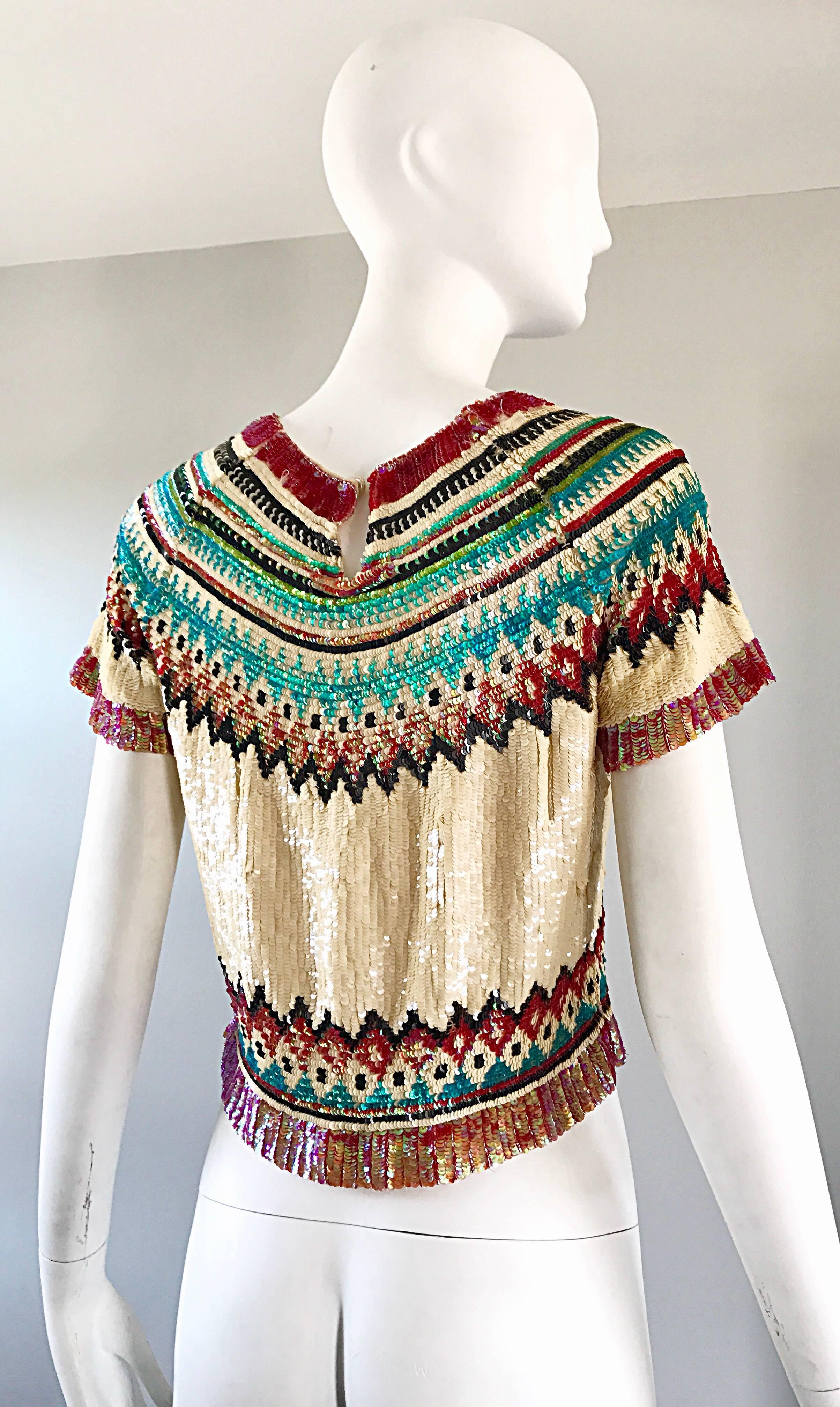 Rare Vintage Jean Paul Gaultier 1990s Silk Sequin ' Navajo ' 90s Blouse Top  3