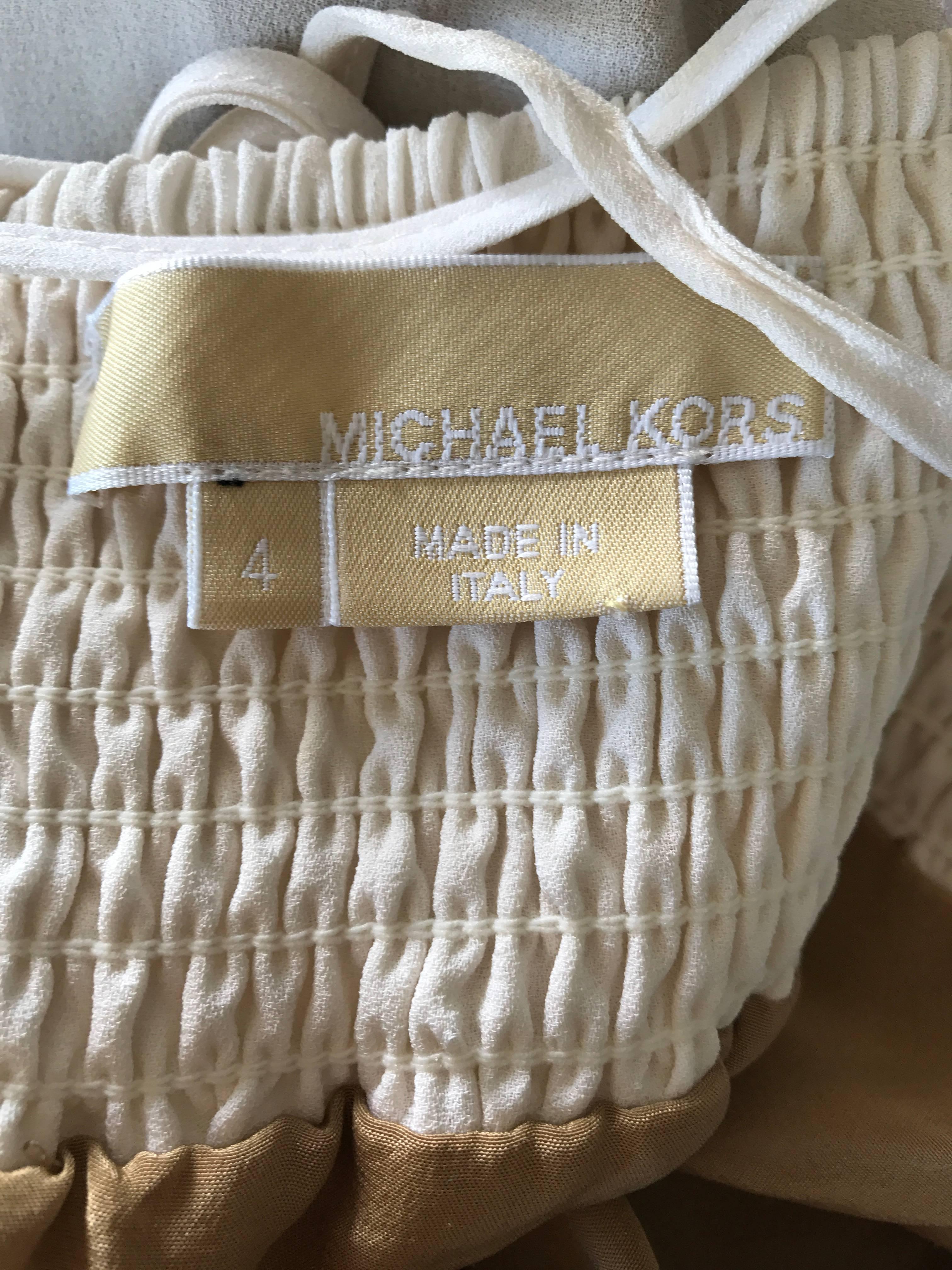 Michael Kors Collection White and Nude Silk + Lace Boho Halter Maxi Dress / Gown For Sale 2