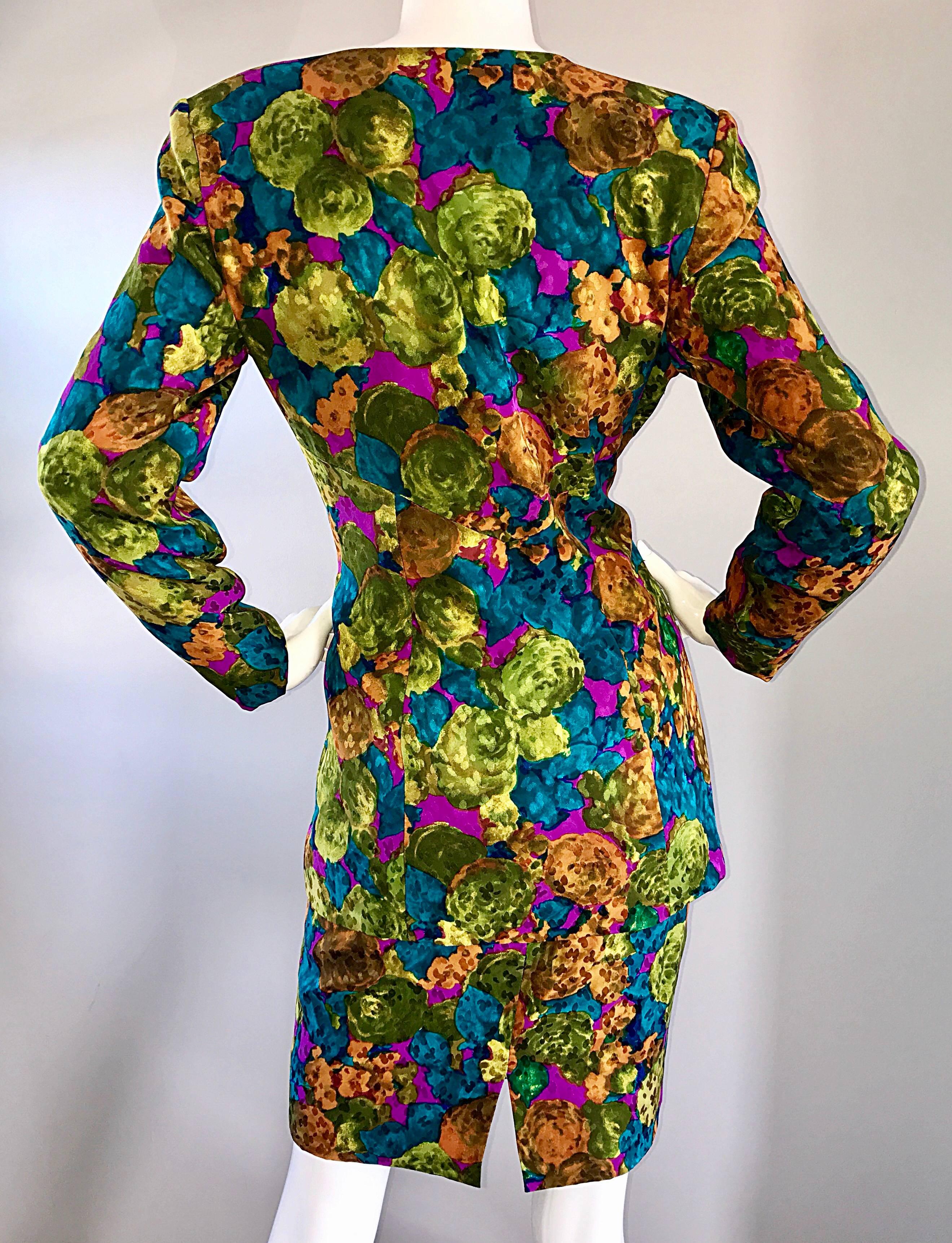 Vintage Vicky Tiel Couture Beautiful Silk Watercolor Skirt and Jacket Suit In Excellent Condition In San Diego, CA