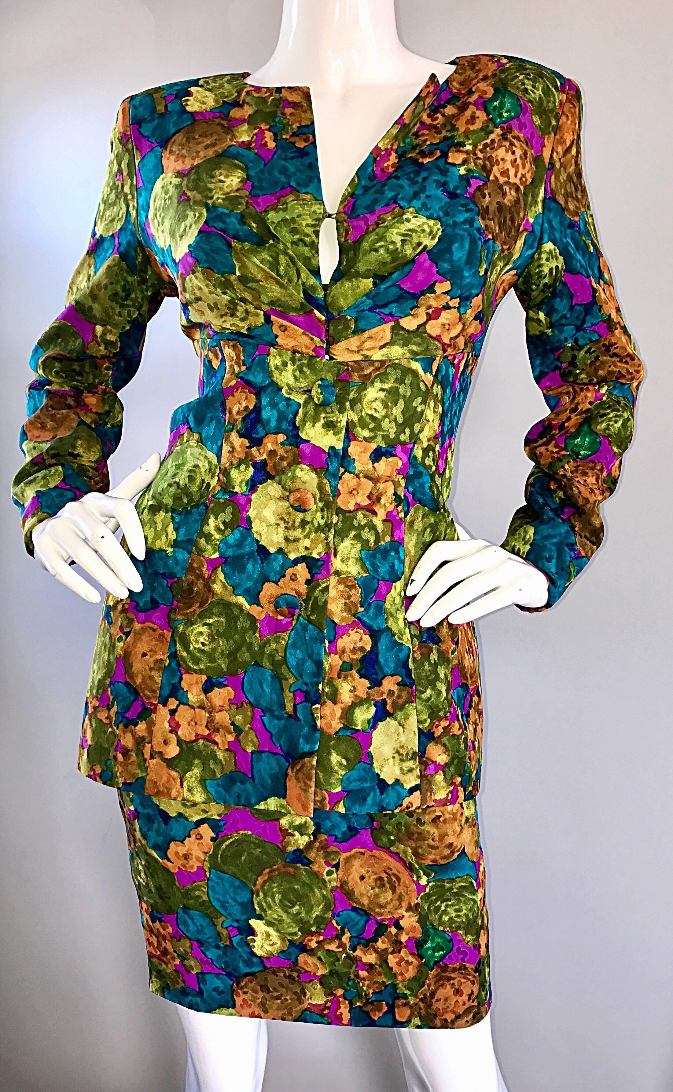 Vintage Vicky Tiel Couture Beautiful Silk Watercolor Skirt and Jacket Suit 1