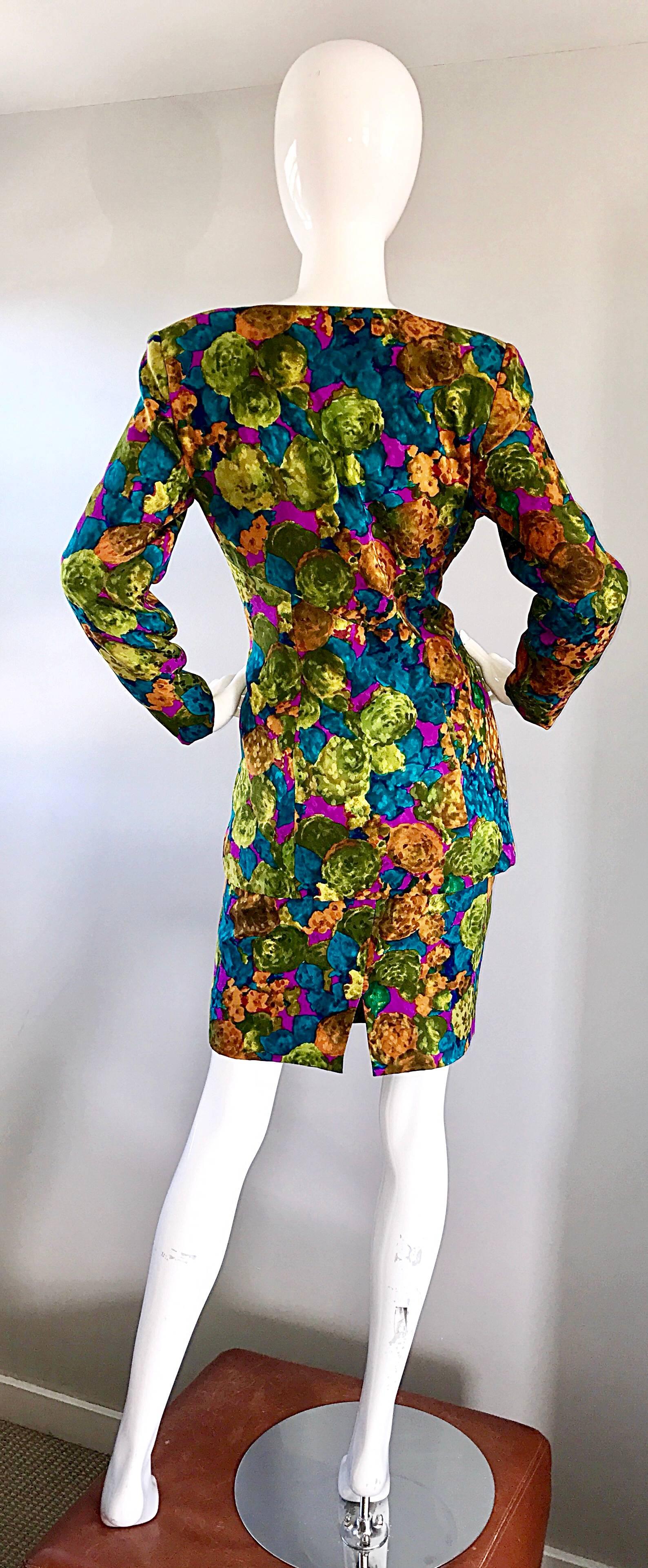 Vintage Vicky Tiel Couture Beautiful Silk Watercolor Skirt and Jacket Suit 3