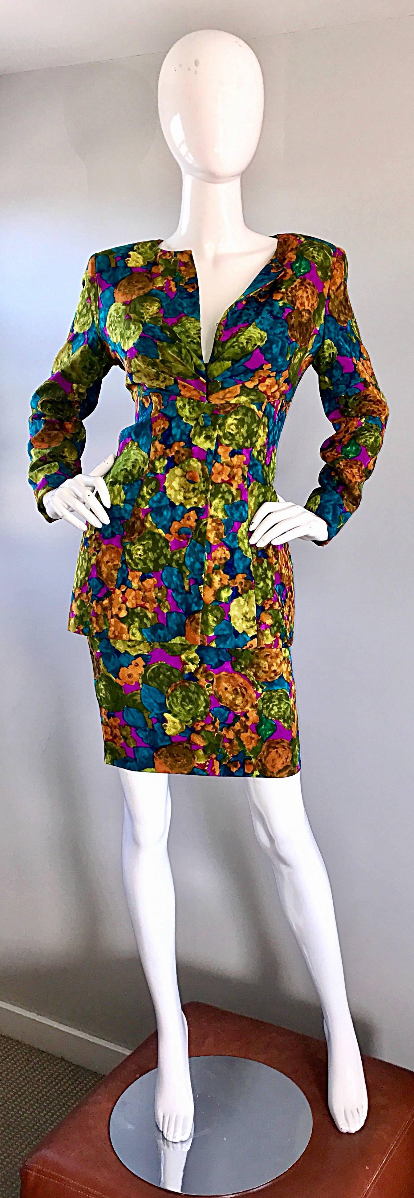 Vintage Vicky Tiel Couture Beautiful Silk Watercolor Skirt and Jacket Suit 4