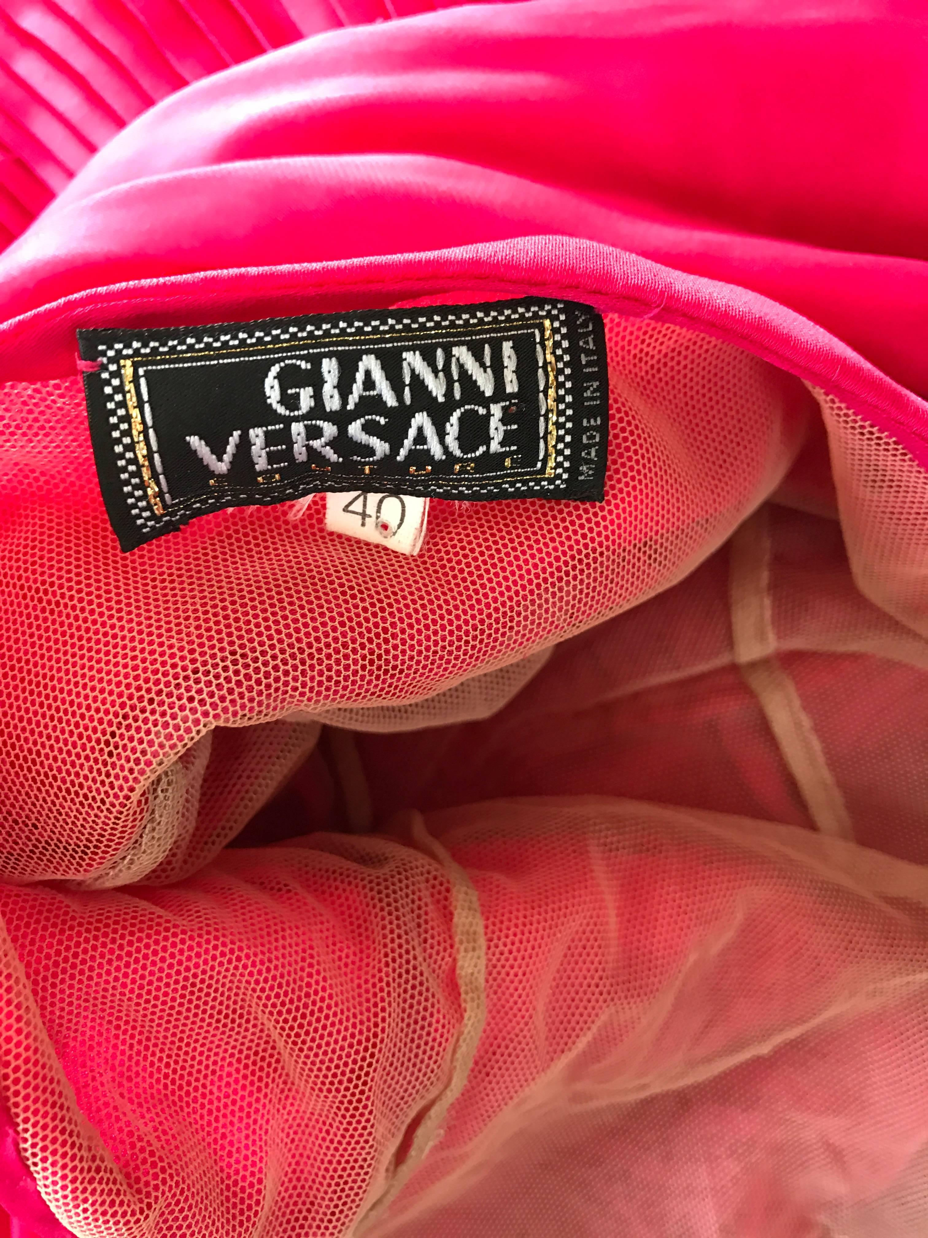 1990s Gianni Versace Couture Hot Pink Fuchsia Silk Vintage 90s Halter Dress  3