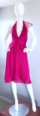 1990s Gianni Versace Couture Hot Pink Fuchsia Silk Vintage 90s Halter Dress