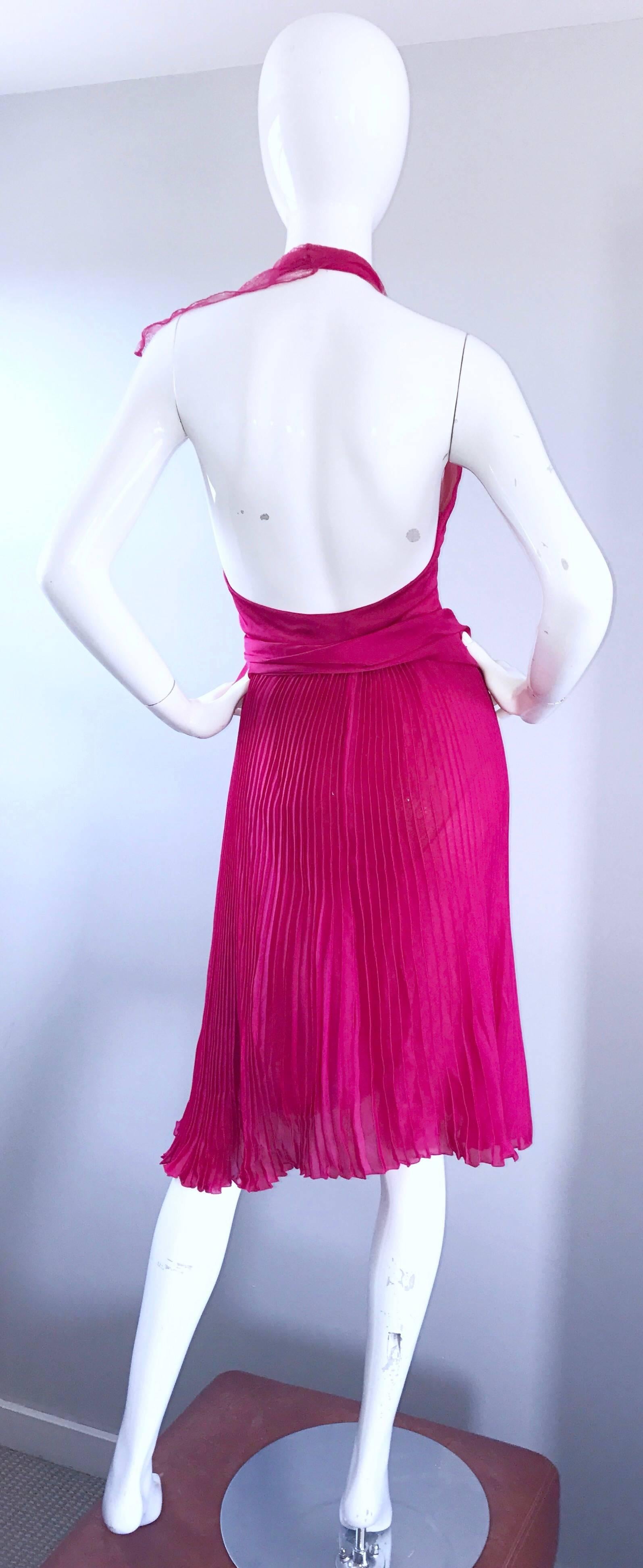 1990s Gianni Versace Couture Hot Pink Fuchsia Silk Vintage 90s Halter Dress  In Excellent Condition In San Diego, CA