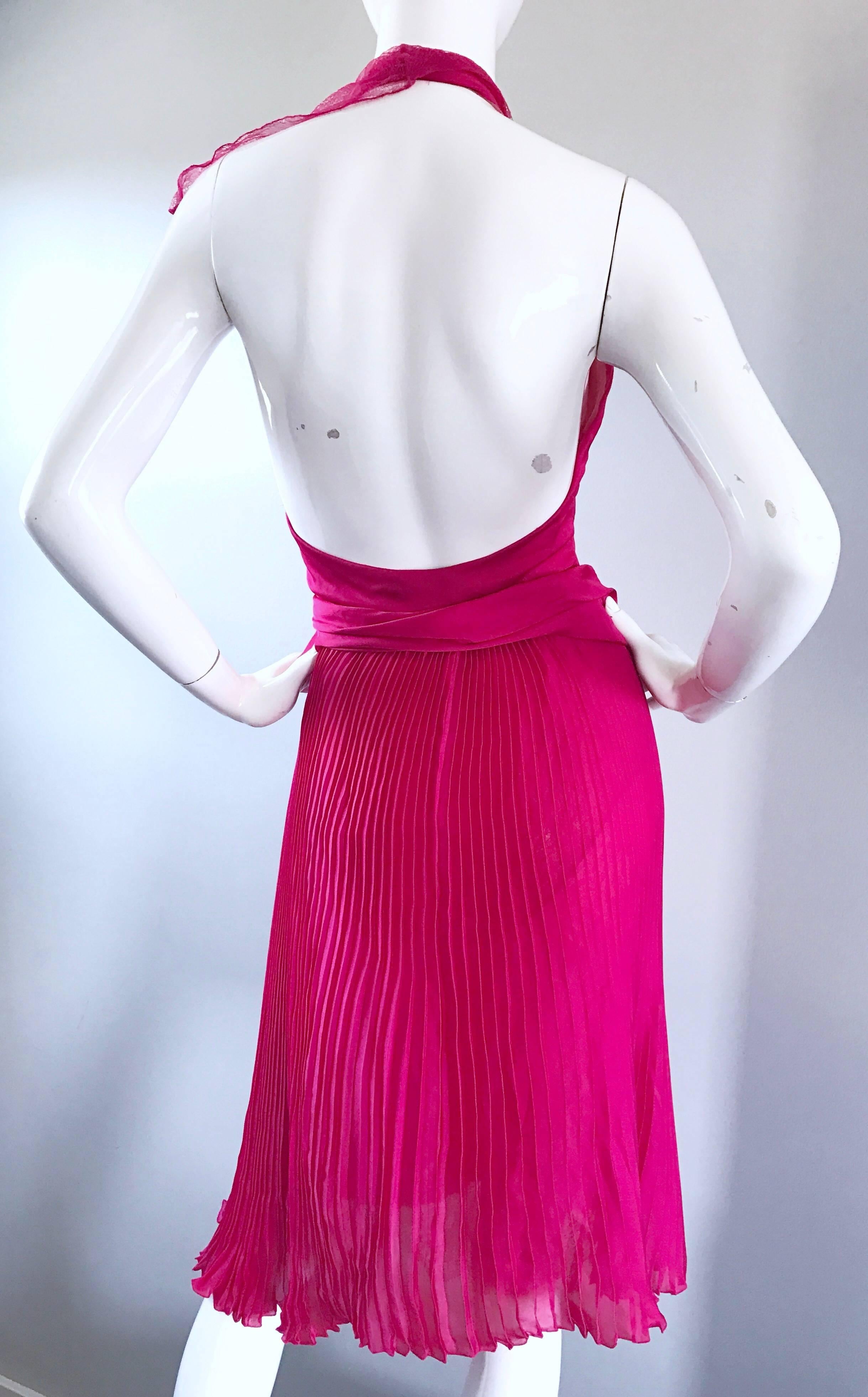 1990s Gianni Versace Couture Hot Pink Fuchsia Silk Vintage 90s Halter Dress  1