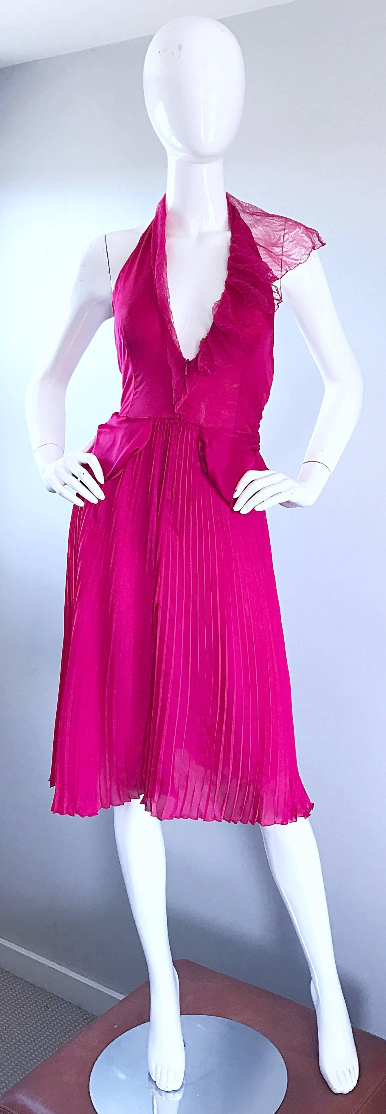 1990s Gianni Versace Couture Hot Pink Fuchsia Silk Vintage 90s Halter Dress  2