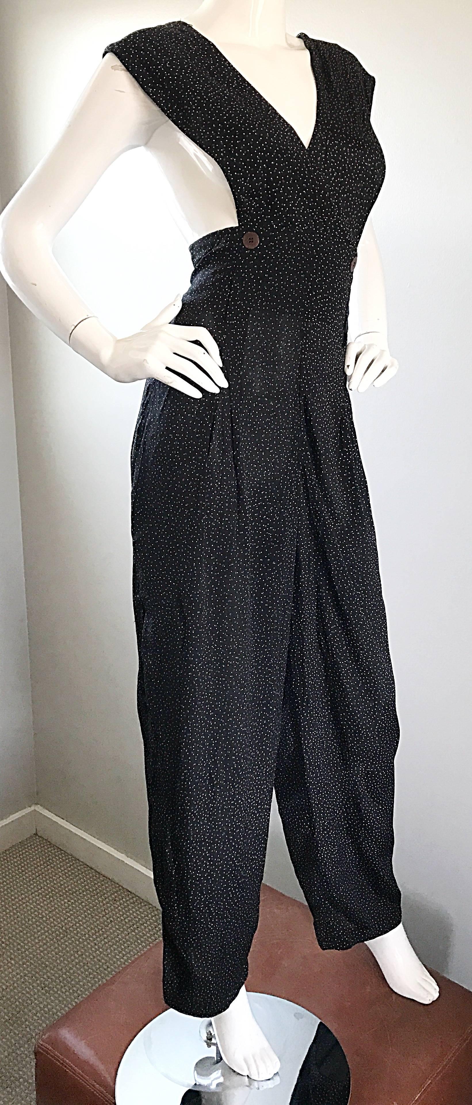 Avant Garde Vintage Shelli Segal 1990s Black + Brown + White Polka Dot Jumpsuit For Sale 1