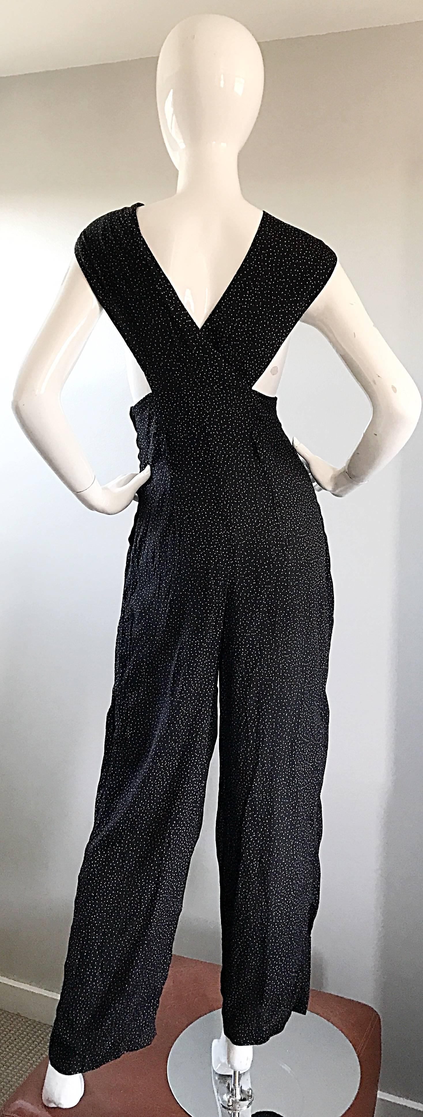 Avant Garde Vintage Shelli Segal 1990s Black + Brown + White Polka Dot Jumpsuit For Sale 2