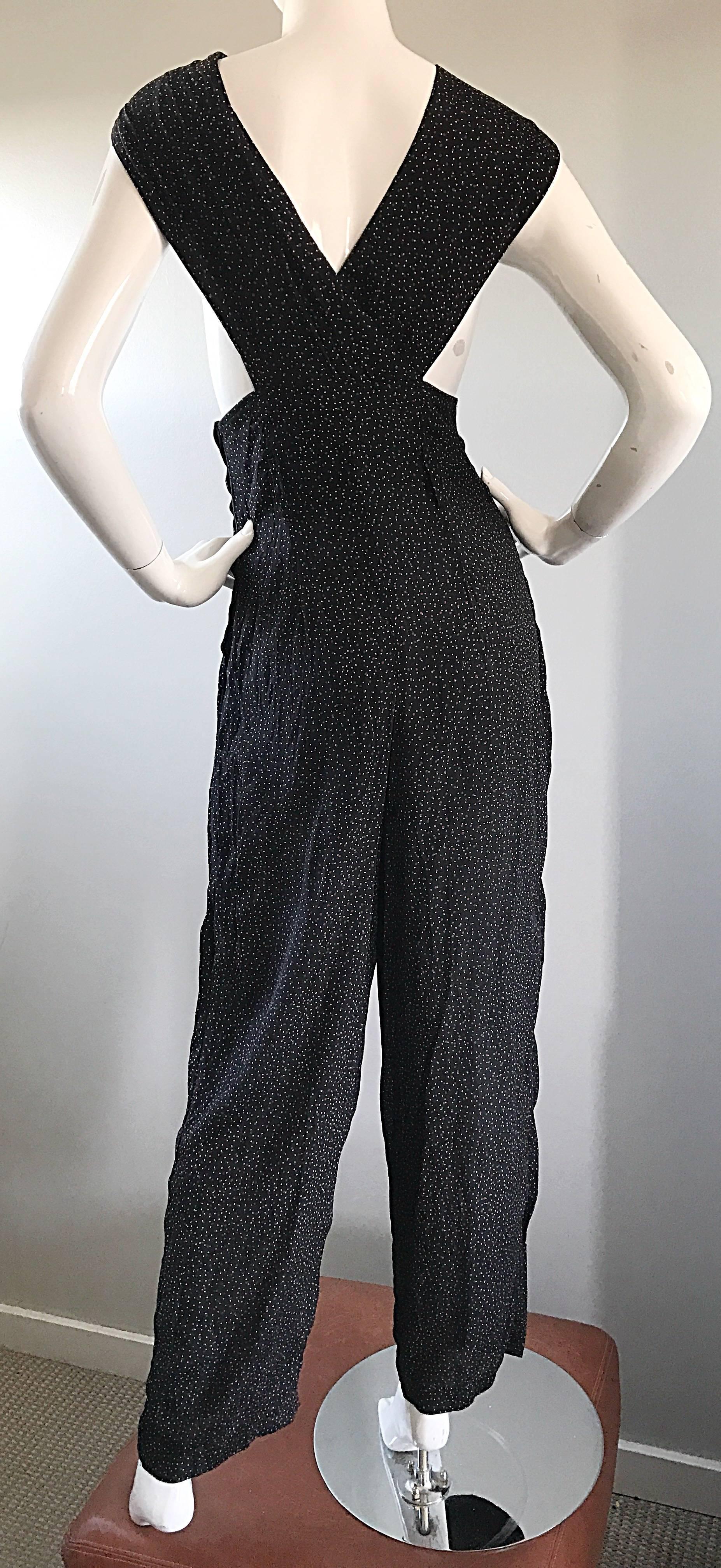 Avant Garde Vintage Shelli Segal 1990s Black + Brown + White Polka Dot Jumpsuit In Excellent Condition For Sale In San Diego, CA