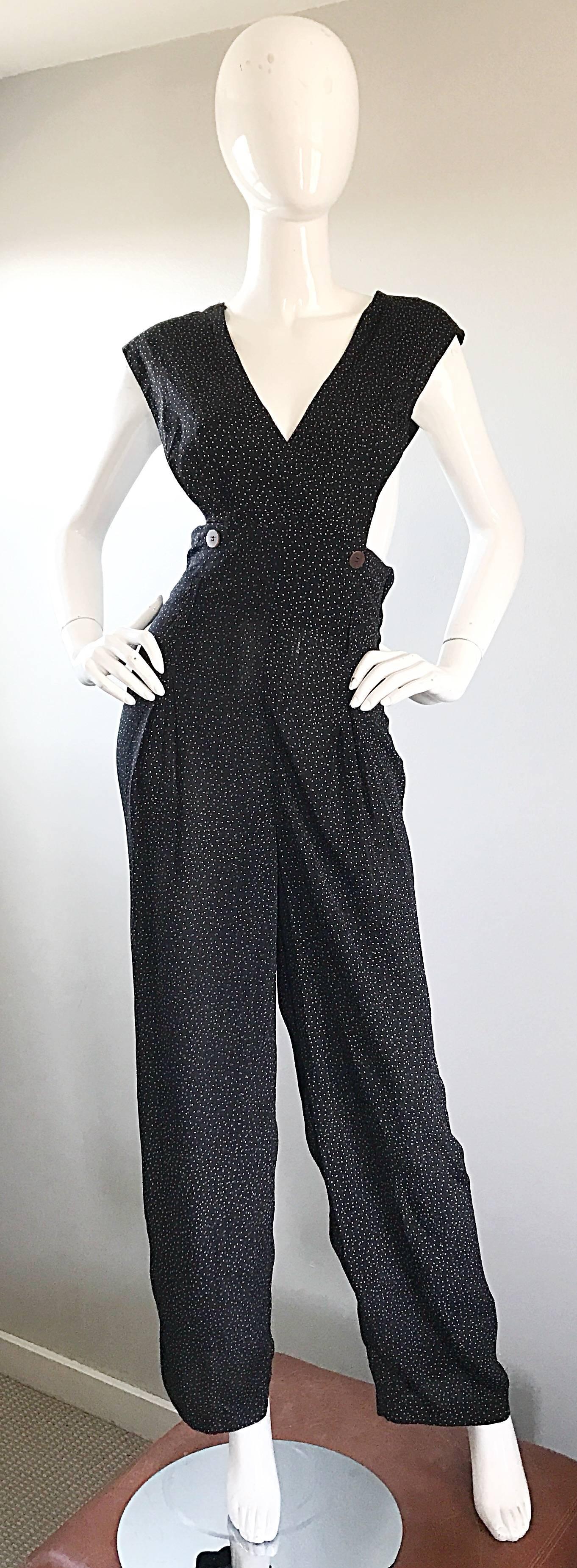 Avant Garde Vintage Shelli Segal 1990s Black + Brown + White Polka Dot Jumpsuit For Sale 3