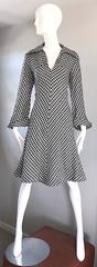 Chic 1960s Black and White Gingham Long Sleeve A - Line Vintage 60s Wool Dress