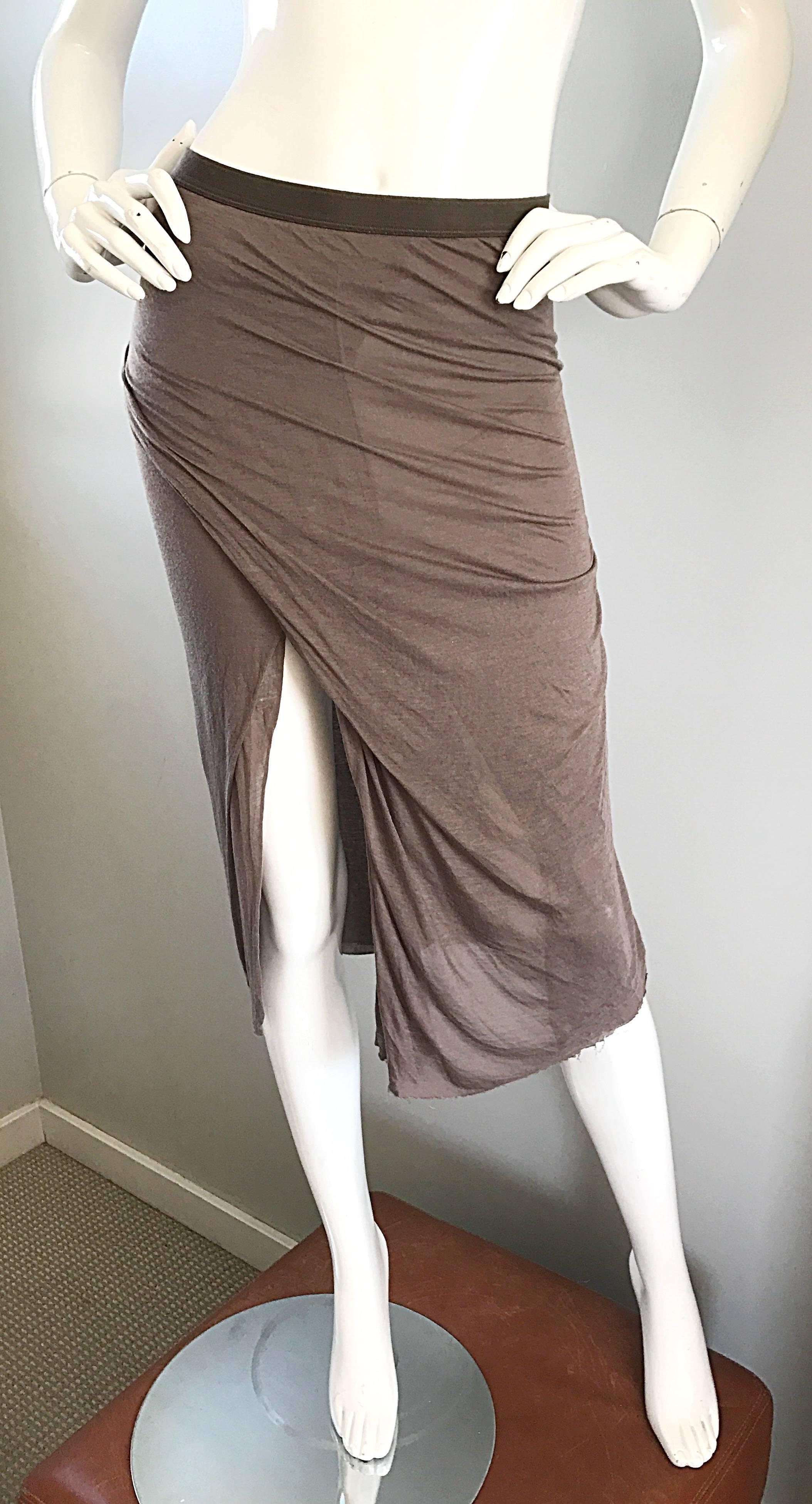 Rick Owens Dust Light Brown Asymmetrical Bodycon Runway Skirt or Strapless Top  In Excellent Condition For Sale In San Diego, CA