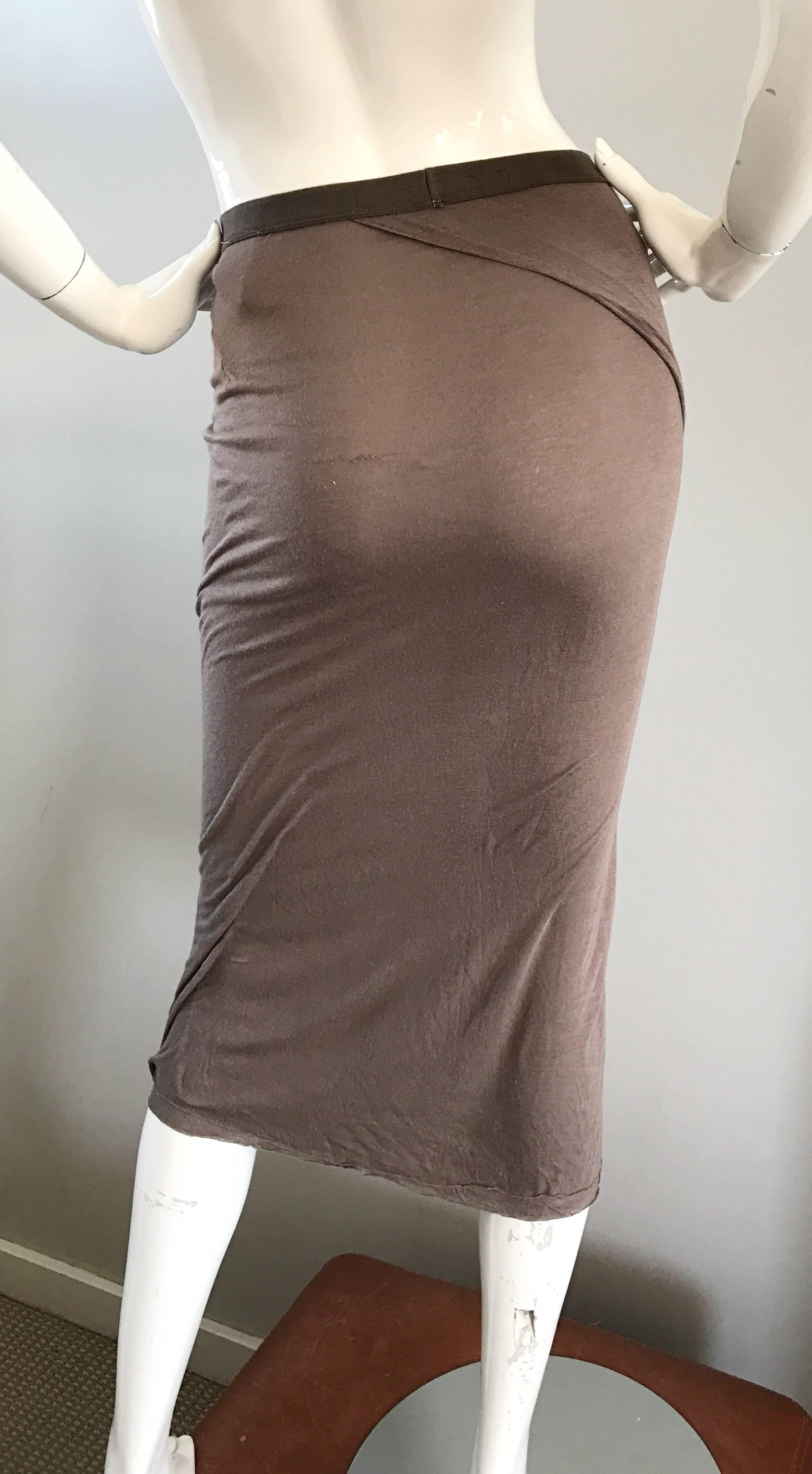 Rick Owens Dust Light Brown Asymmetrical Bodycon Runway Skirt or Strapless Top  For Sale 1