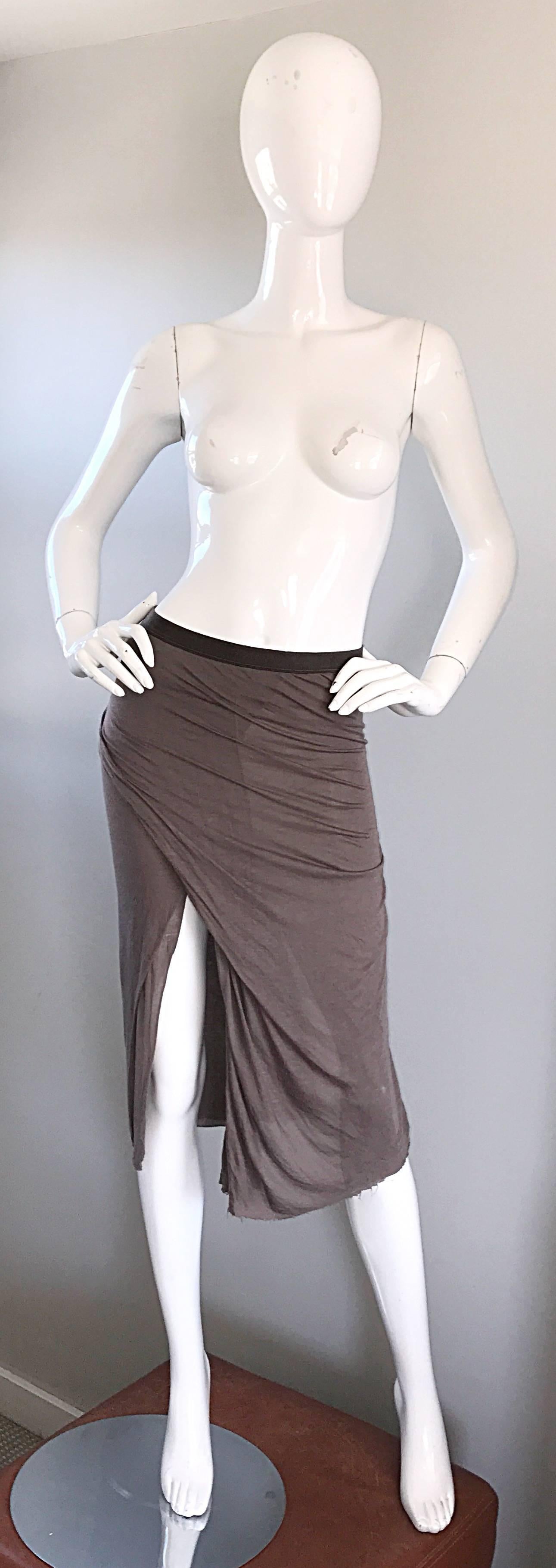 Rick Owens Dust Light Brown Asymmetrical Bodycon Runway Skirt or Strapless Top  For Sale 2