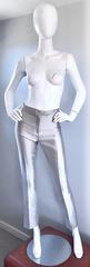 Oscar de la Renta 1990s Silver Metallic Size 2 High Waist Skinny Cigarette Pants