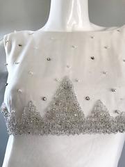 Beautiful 1960s White Linen Beads + Pearls + Sequins A - Line 60s Shift Dress