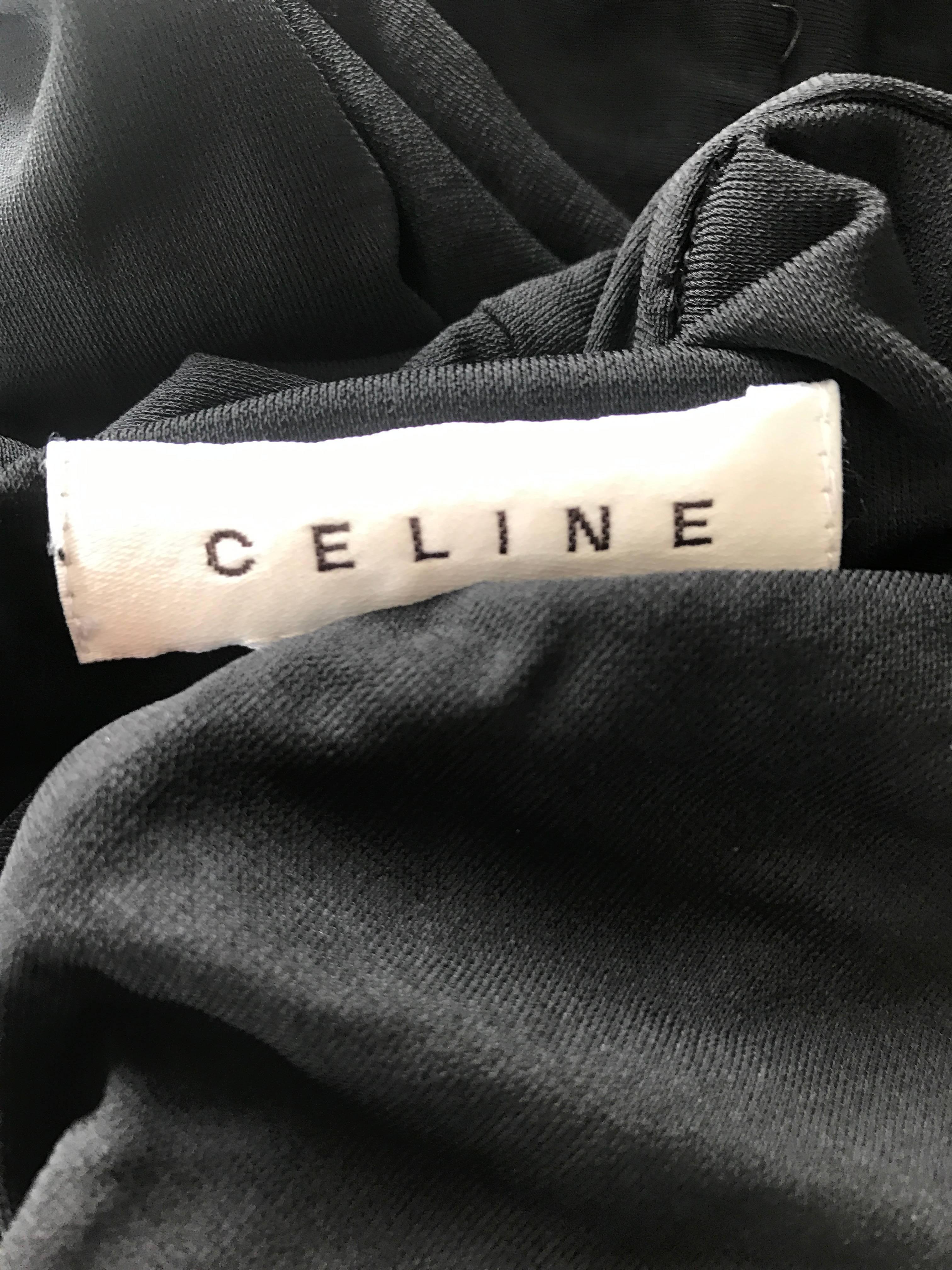 1990s Celine Sexy Off Shoulder Semi Sheer Asymmetrical Bodycon Black ...