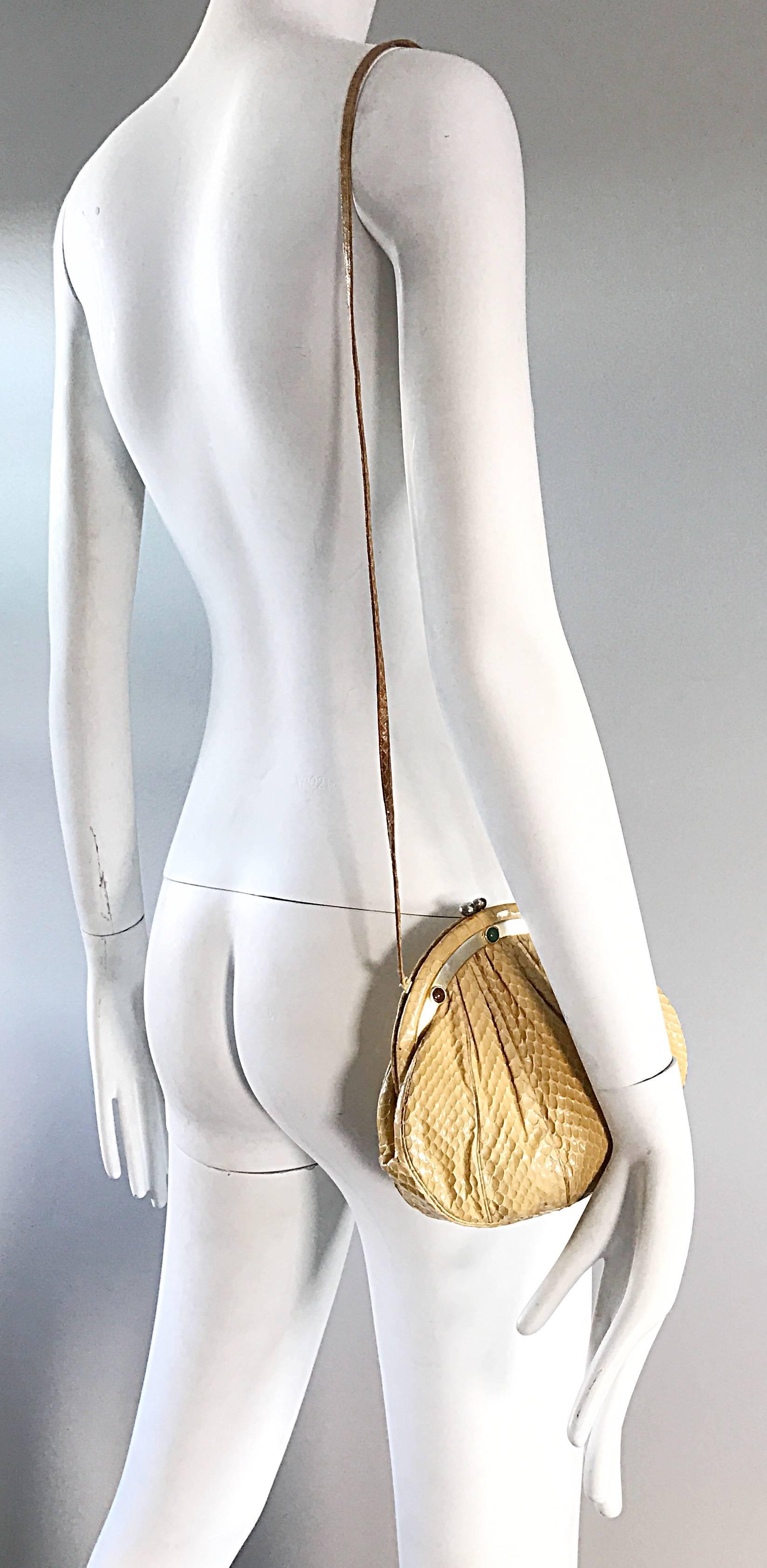 Vintage Judith Leiber Python Snakeskin Nude Tan Jeweled Shoulder Bag or Clutch  In Excellent Condition For Sale In San Diego, CA