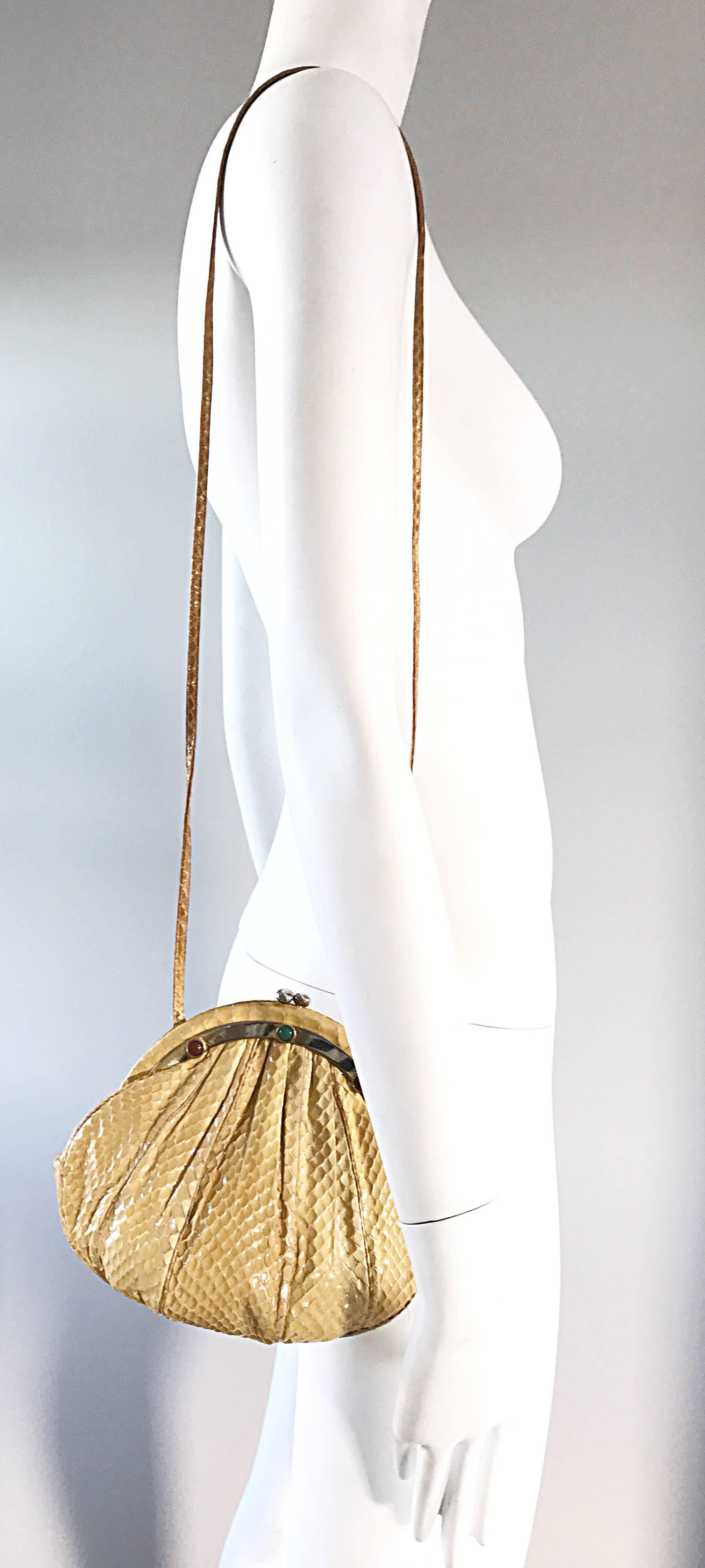 Women's Vintage Judith Leiber Python Snakeskin Nude Tan Jeweled Shoulder Bag or Clutch  For Sale