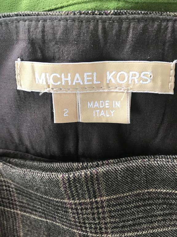 New Michael Kors Collection Brown Glen Plaid Virgin Wool Flare Leg Size ...