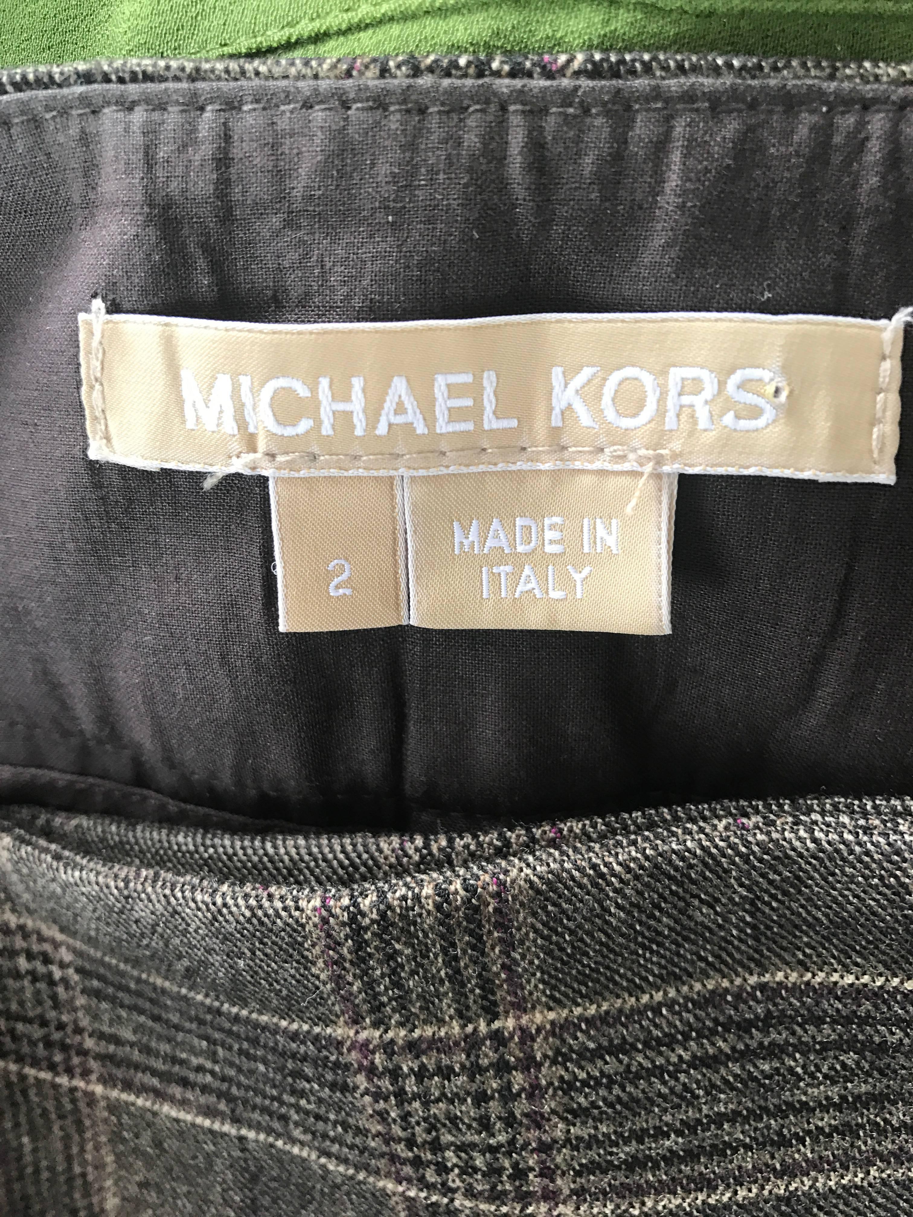 New Michael Kors Collection Size 2 Brown Glen Plaid Virgin Wool Flare Leg Pants For Sale 3