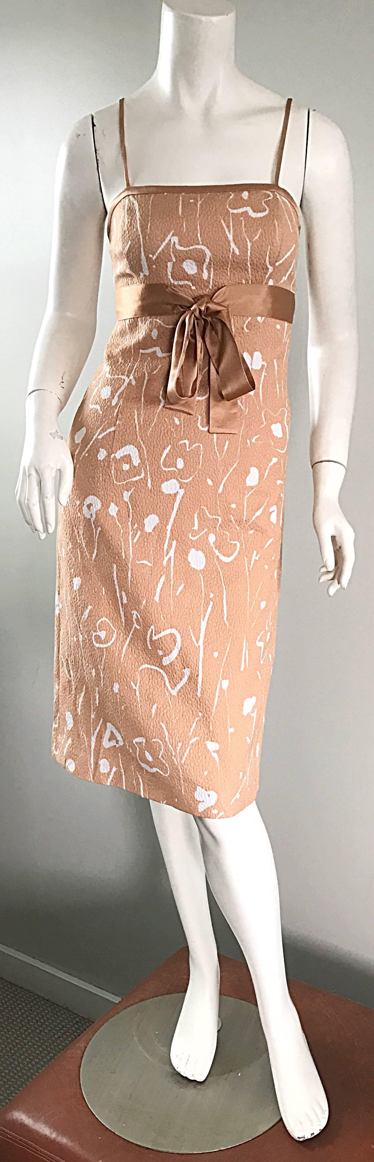 1990s Luca Luca Italian Peach Pink White Floral Abstract Silk Sleeveless Dress For Sale 3